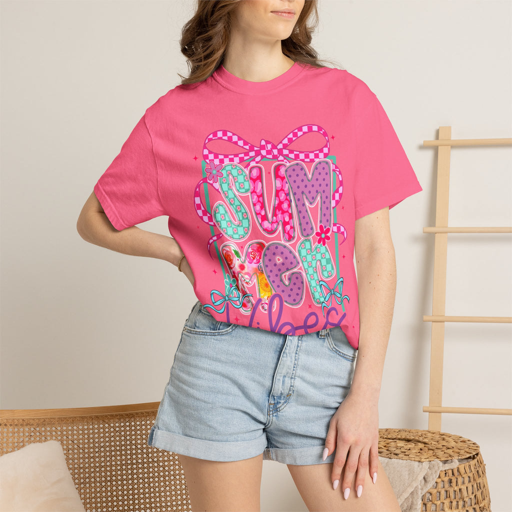 Summertime Vibes T-shirt | Colorful Floral Lettering, Bow & Ribbons