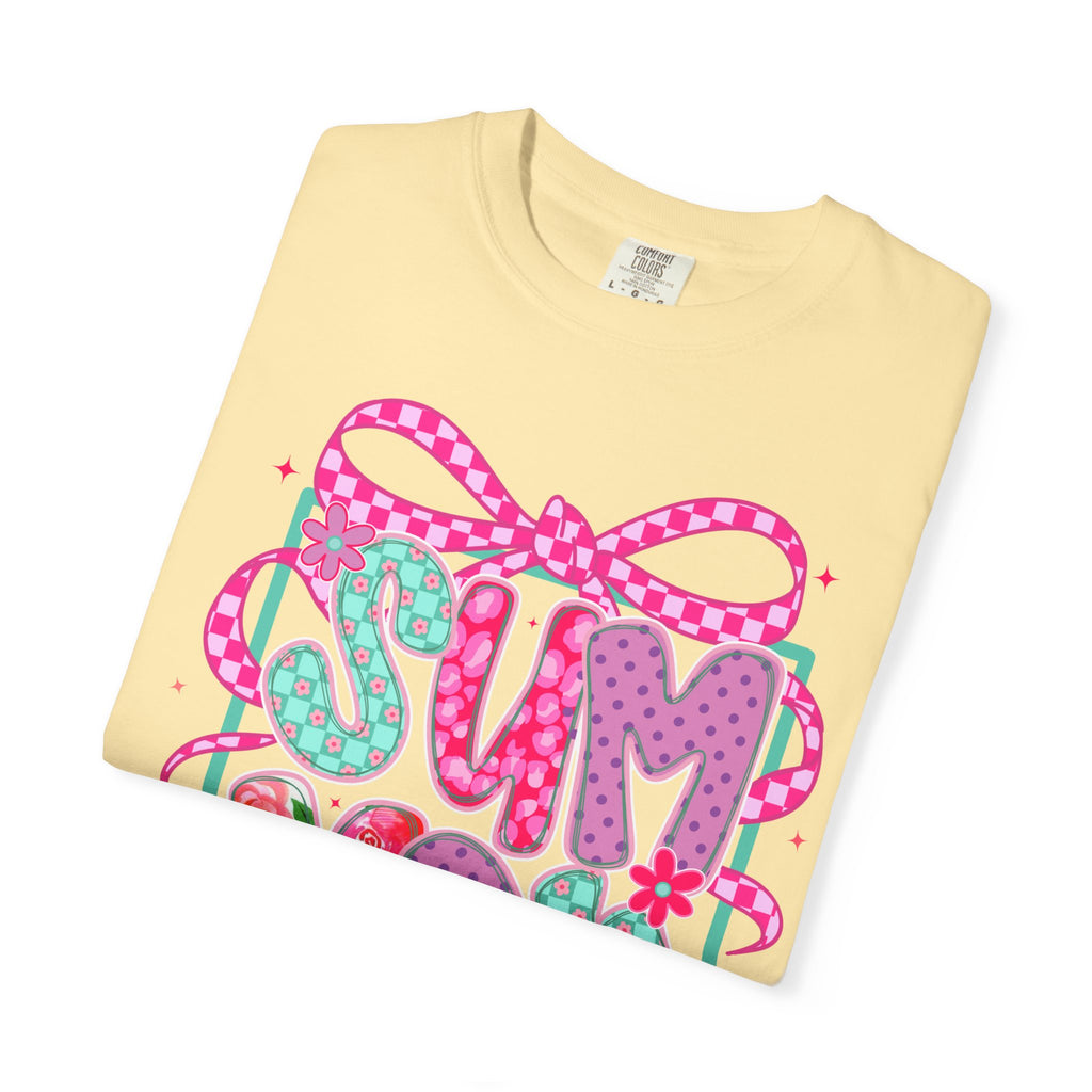 Summertime Vibes T-shirt | Colorful Floral Lettering, Bow & Ribbons