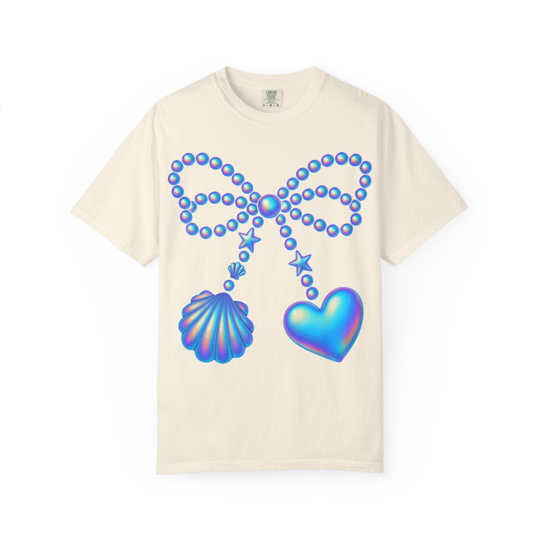 Holographic Pearl Bow with Shell & Heart T-shirt | Mermaid Jewelry Graphic