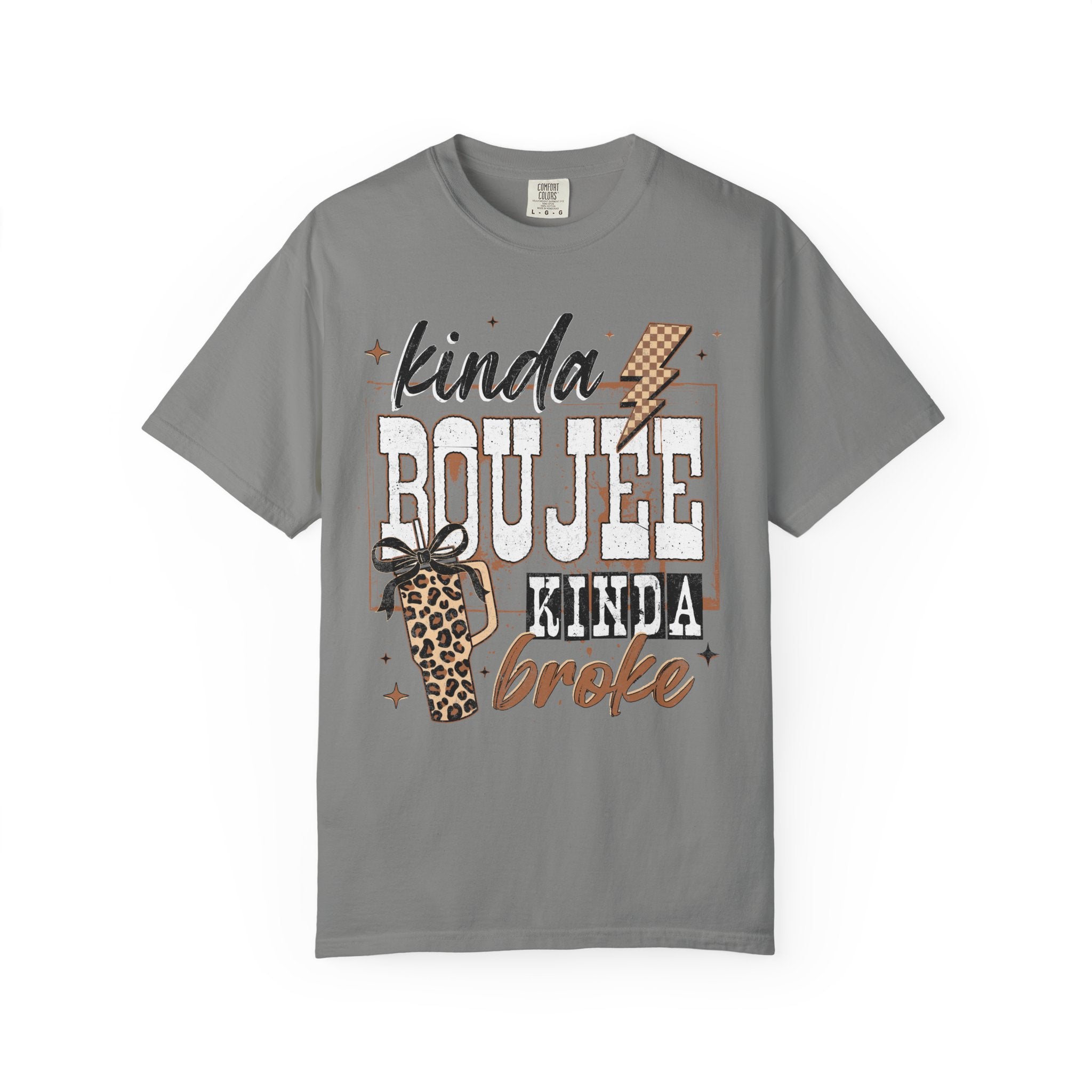 Kinda Boujee Kinda Broke T-shirt | Leopard Cup & Lightning Graphic