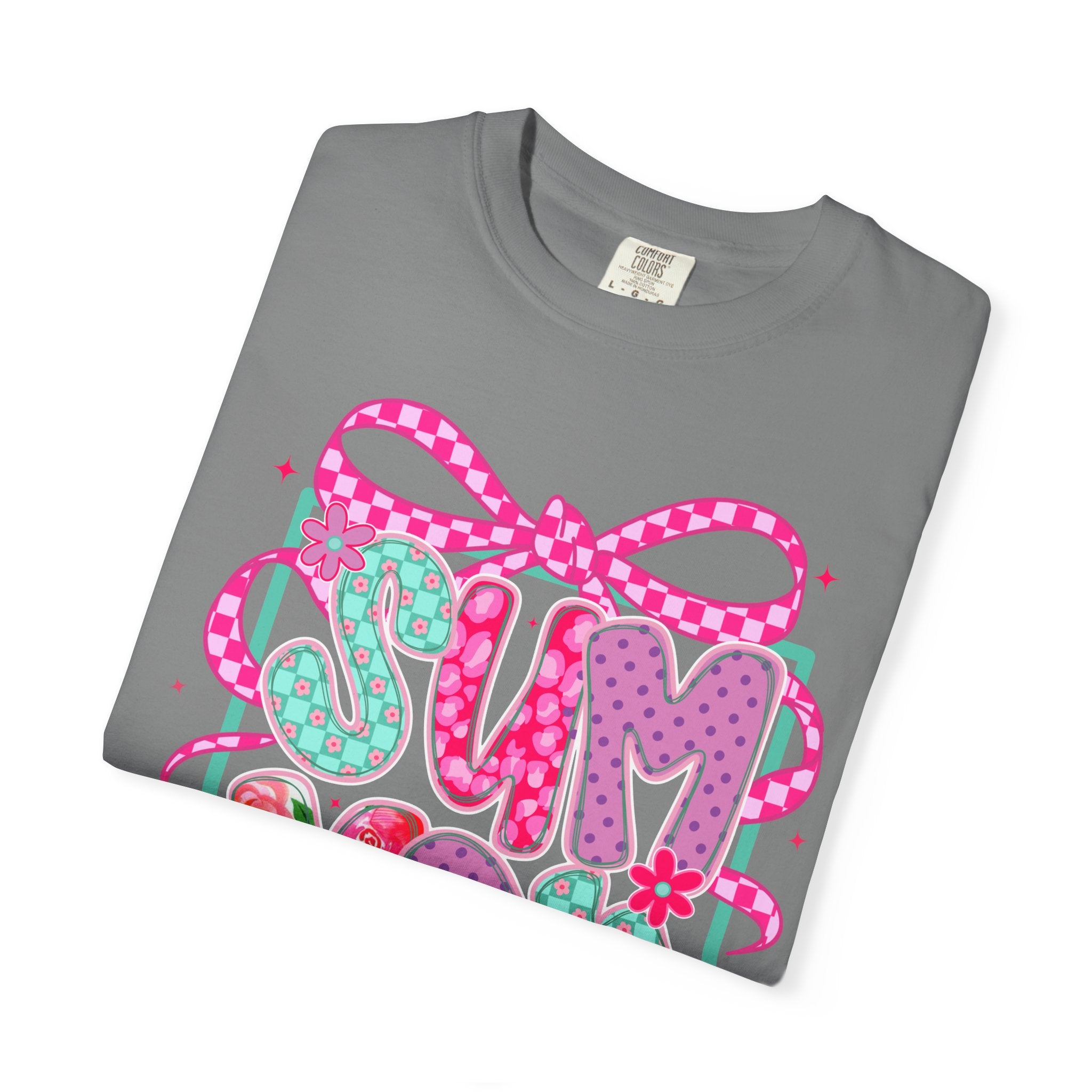 Summertime Vibes T-shirt | Colorful Floral Lettering, Bow & Ribbons