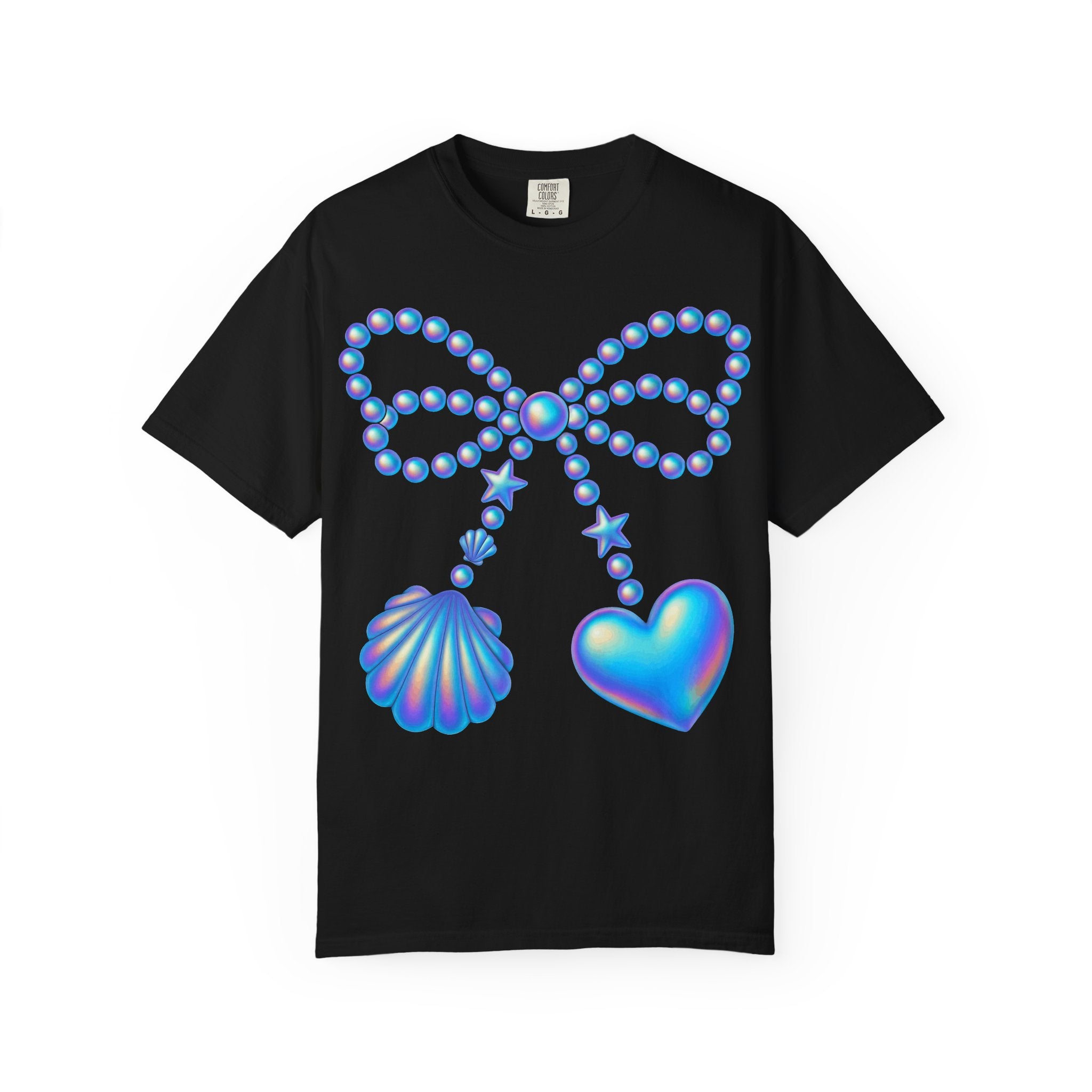 Holographic Pearl Bow with Shell & Heart T-shirt | Mermaid Jewelry Graphic