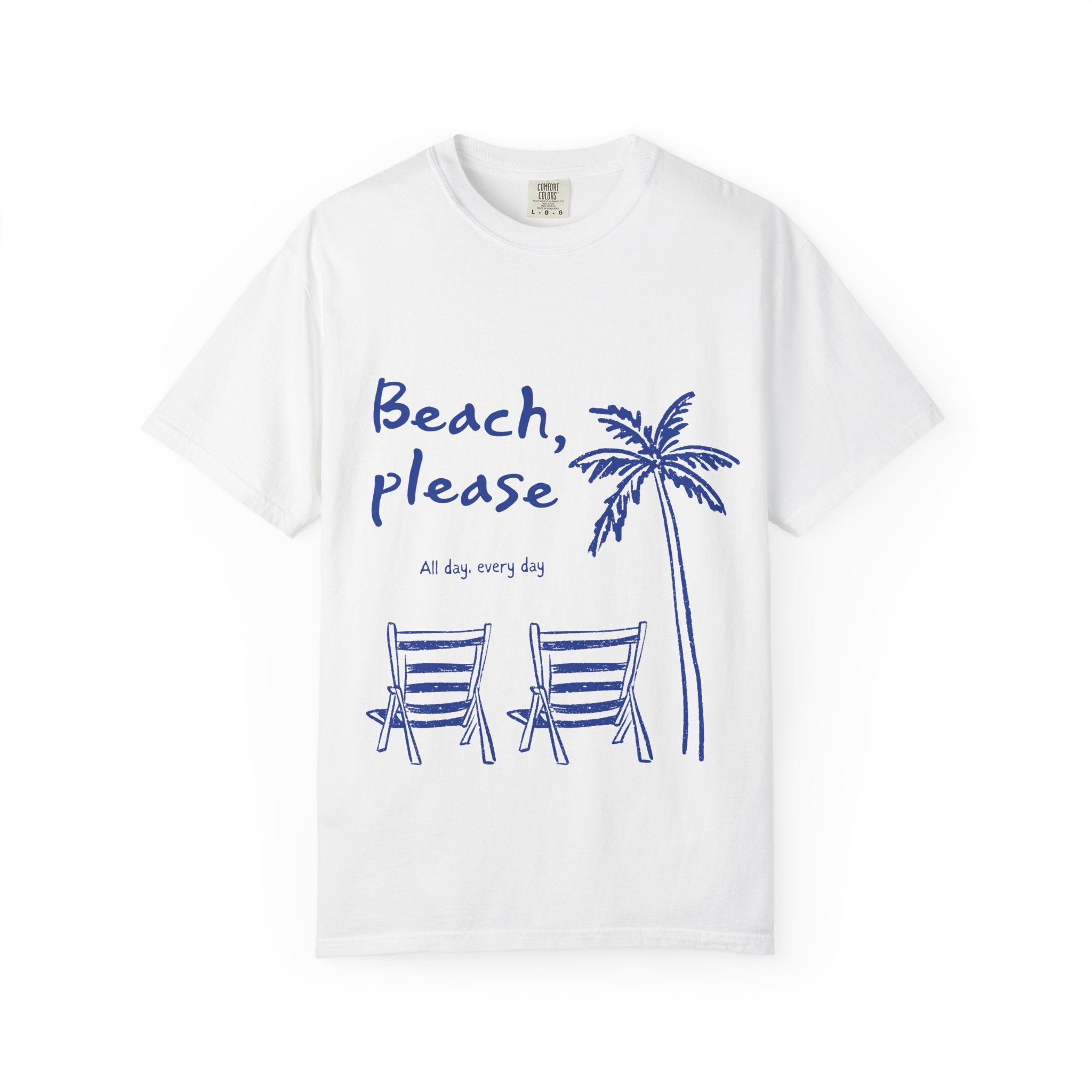 Beach Please T-Shirt — Palm Trees & Chairs Summer Tee