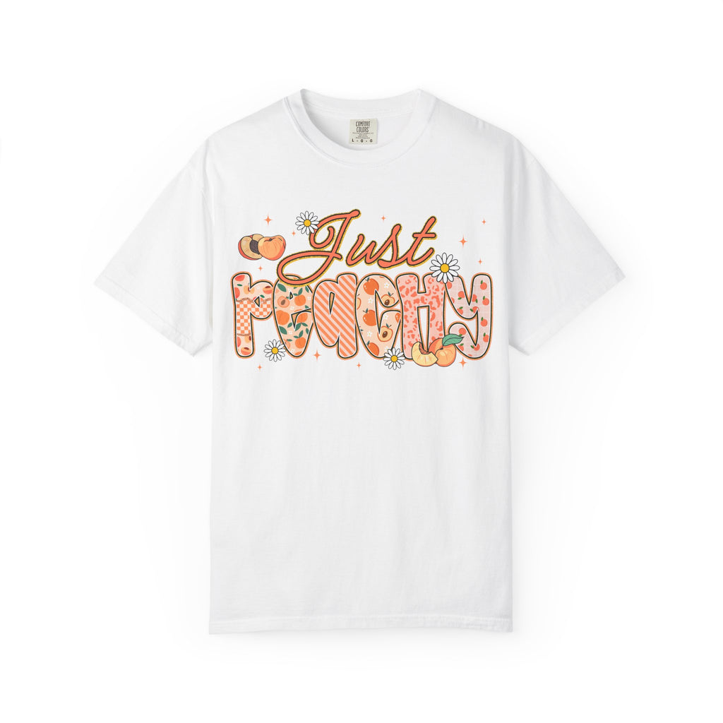 Just Peachy T-shirt | Peach Floral Retro Script, Cute Fruit Typography