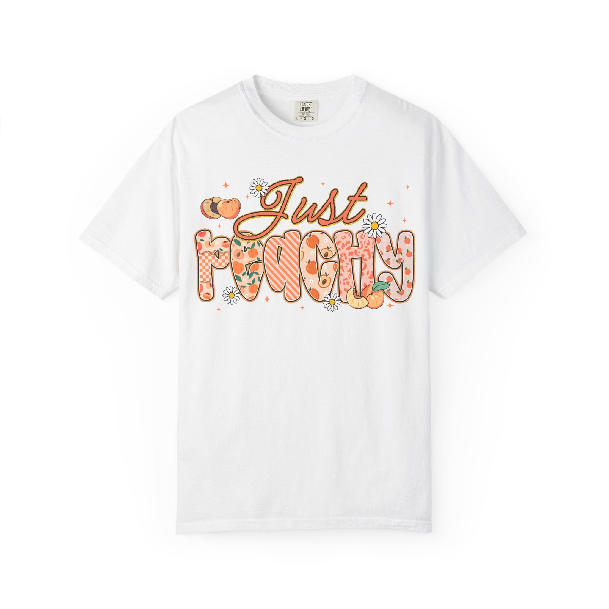 Just Peachy T-shirt | Peach Floral Retro Script, Cute Fruit Typography