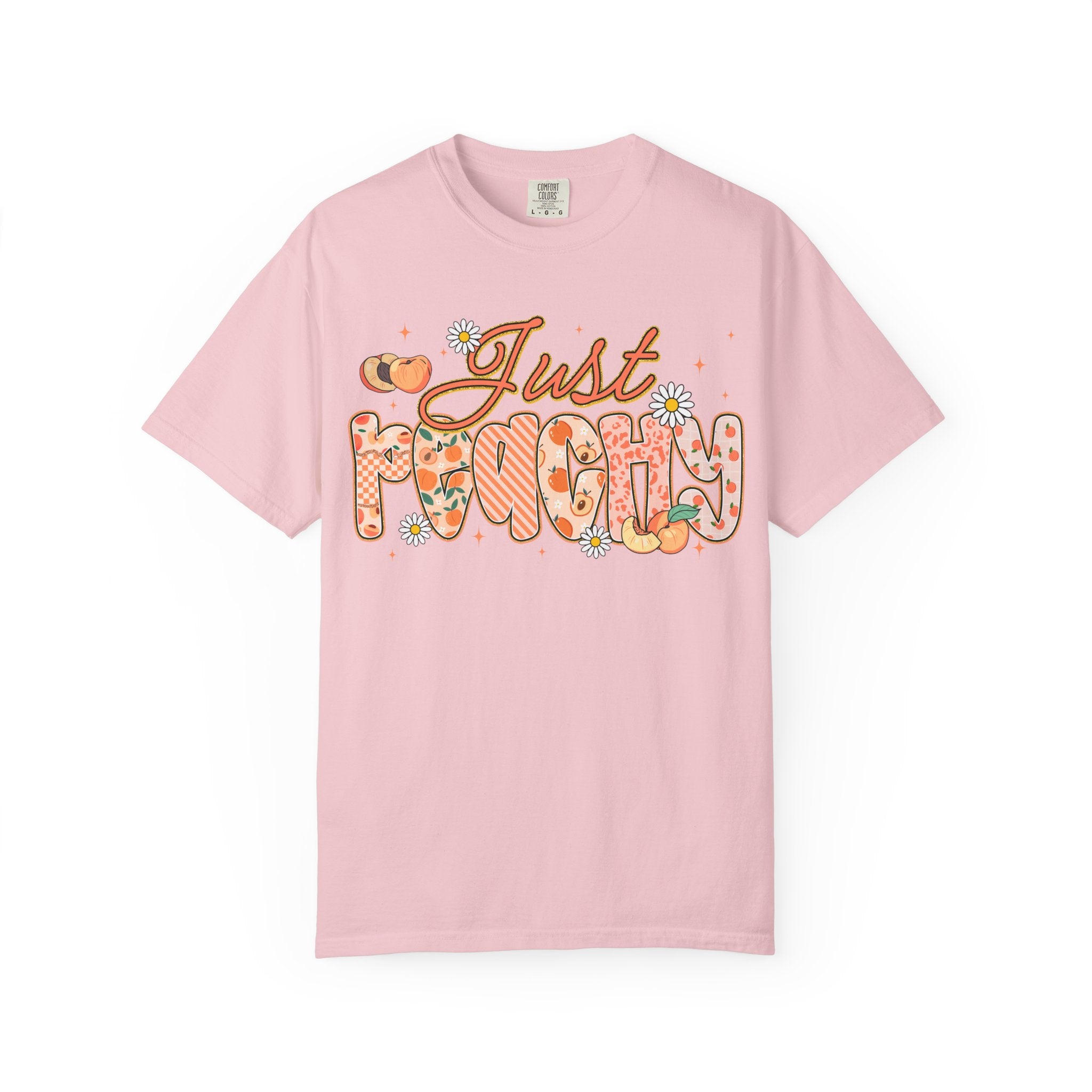 Just Peachy T-shirt | Peach Floral Retro Script, Cute Fruit Typography