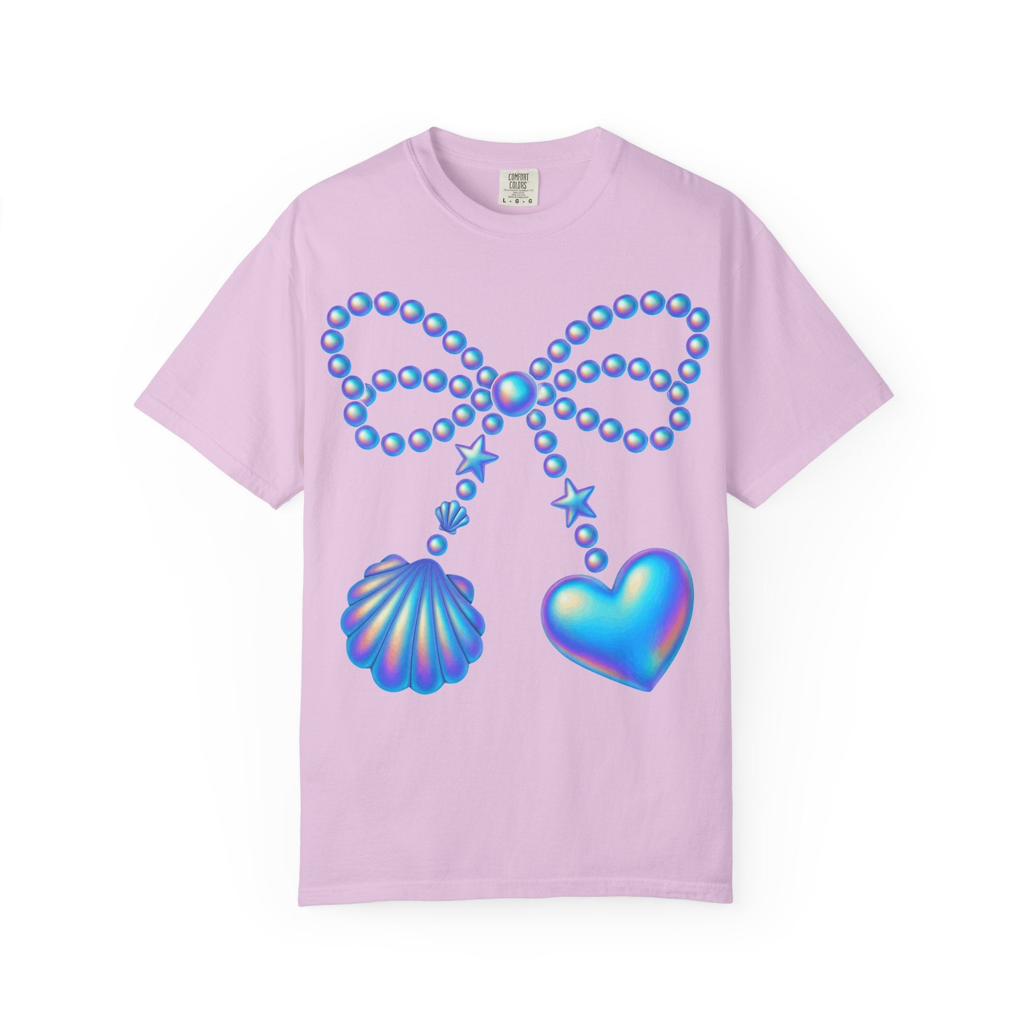 Holographic Pearl Bow with Shell & Heart T-shirt | Mermaid Jewelry Graphic