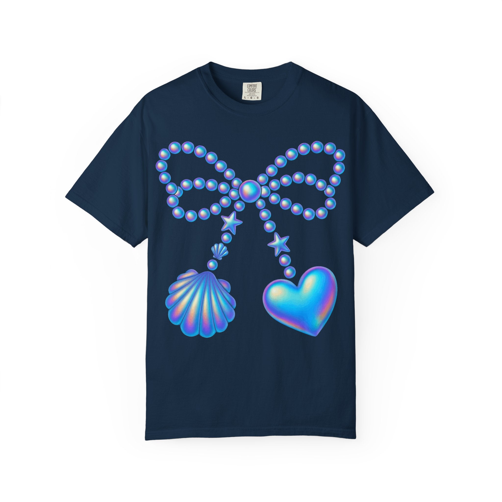 Holographic Pearl Bow with Shell & Heart T-shirt | Mermaid Jewelry Graphic