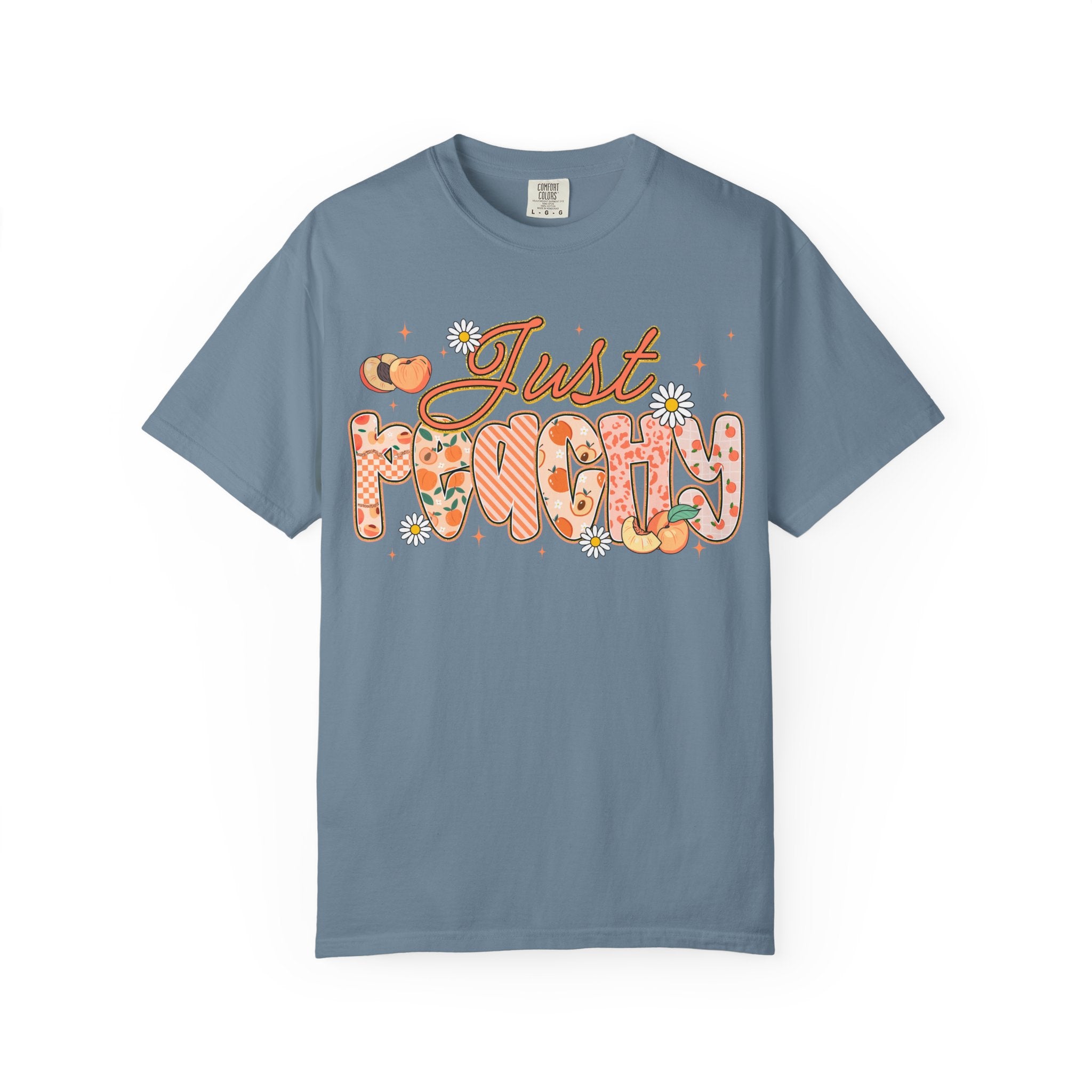 Just Peachy T-shirt | Peach Floral Retro Script, Cute Fruit Typography