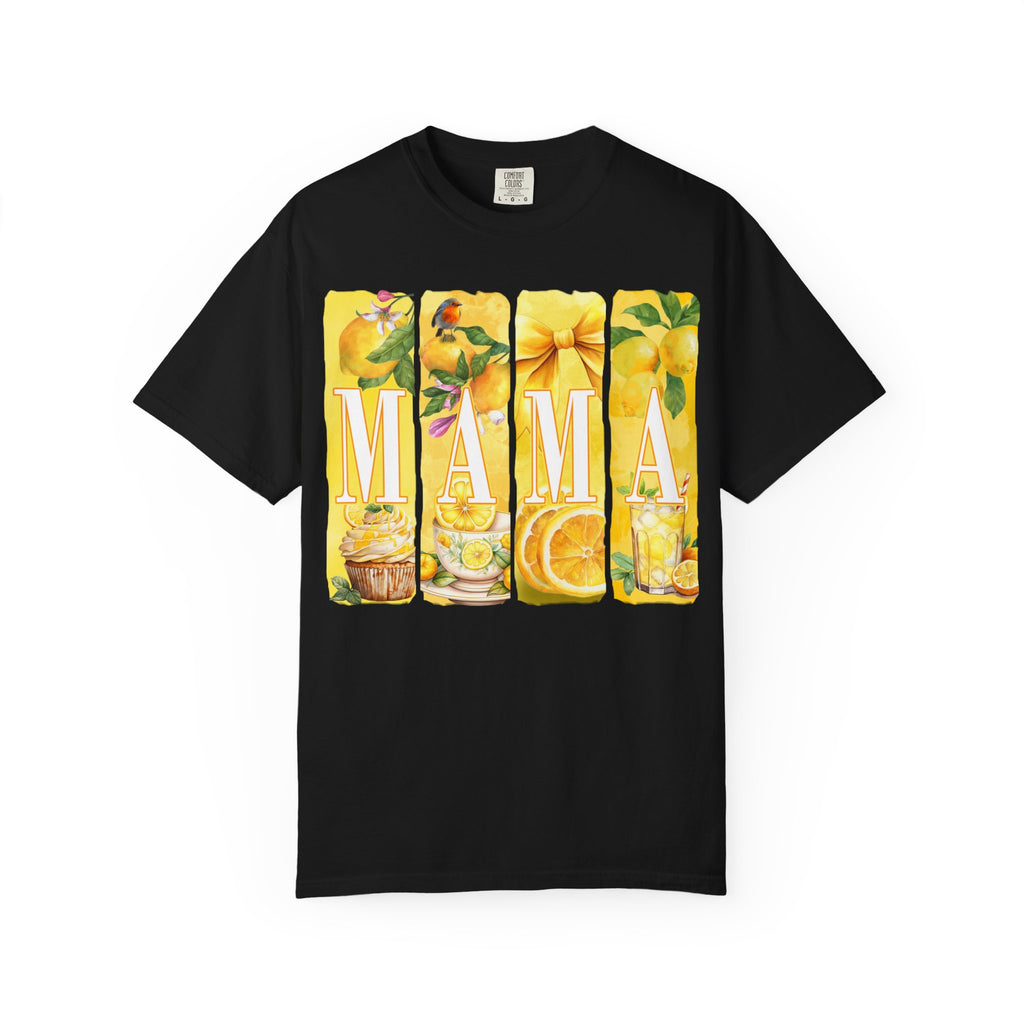 Mama Lemon Floral T-Shirt — Bright Yellow Botanical 'MAMA' Tee for Moms, Mother's Day Gift