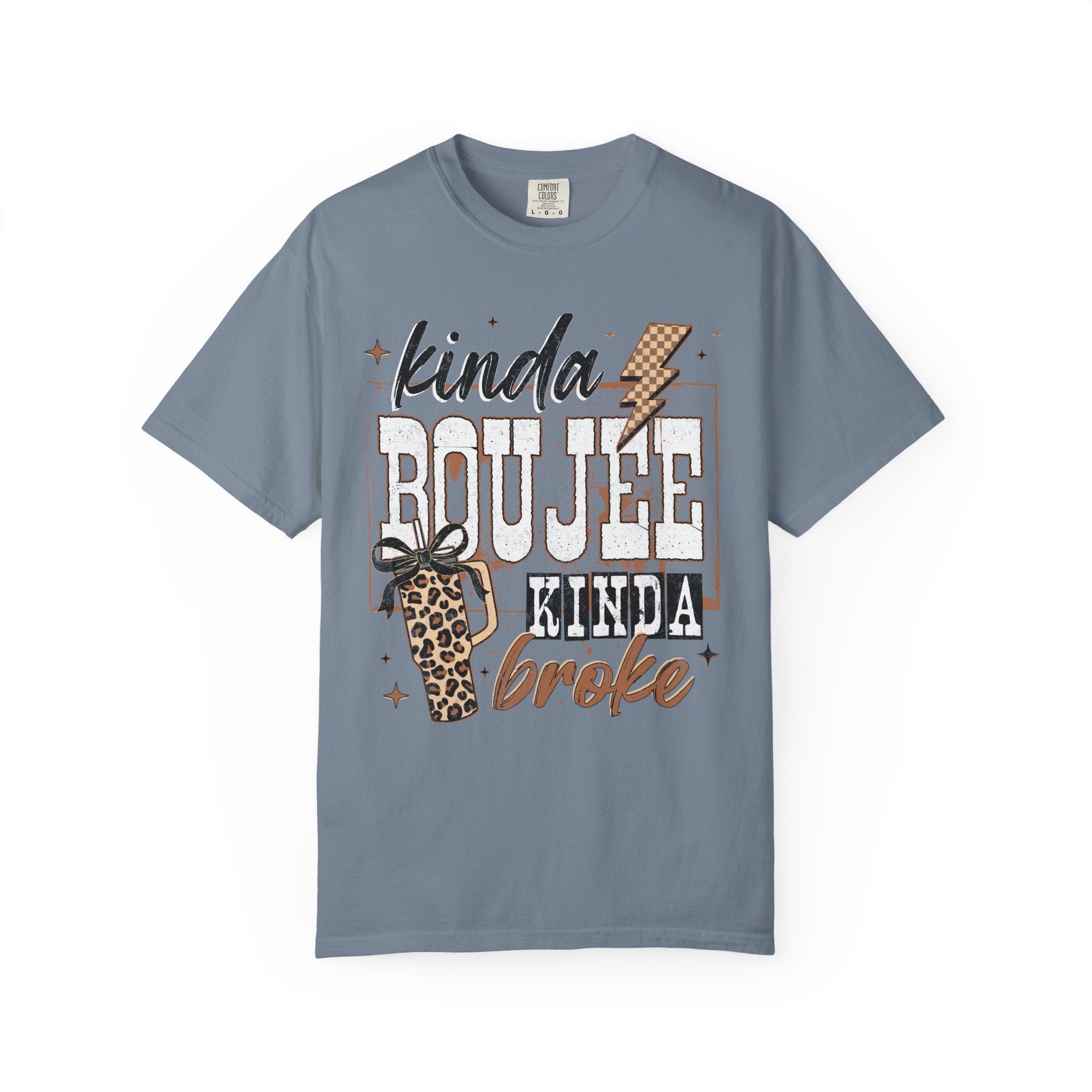 Kinda Boujee Kinda Broke T-shirt | Leopard Cup & Lightning Graphic