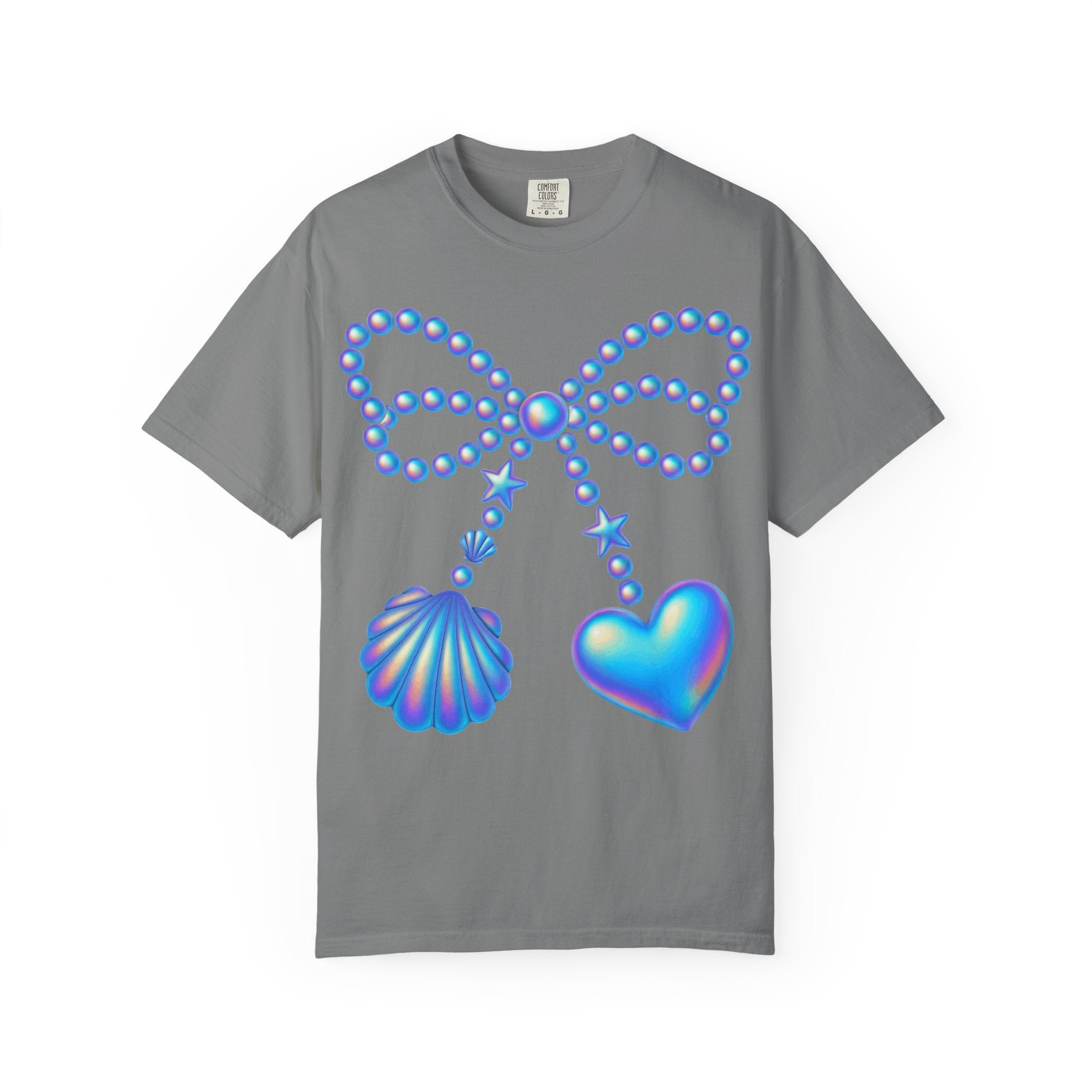 Holographic Pearl Bow with Shell & Heart T-shirt | Mermaid Jewelry Graphic