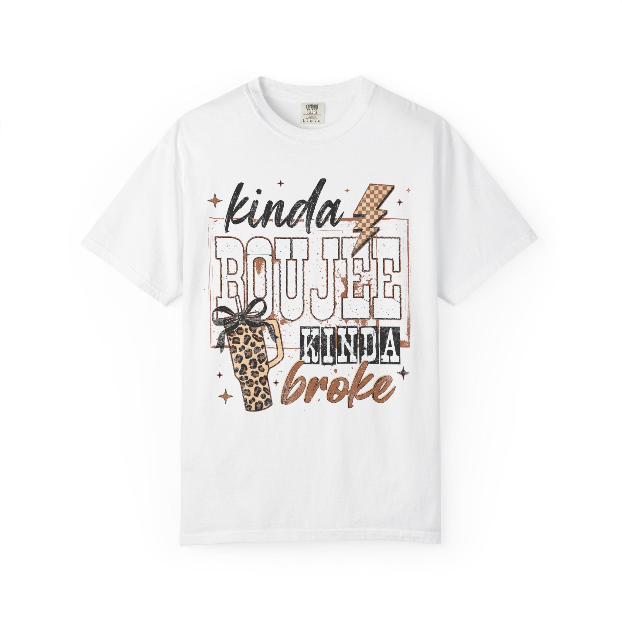 Kinda Boujee Kinda Broke T-shirt | Leopard Cup & Lightning Graphic