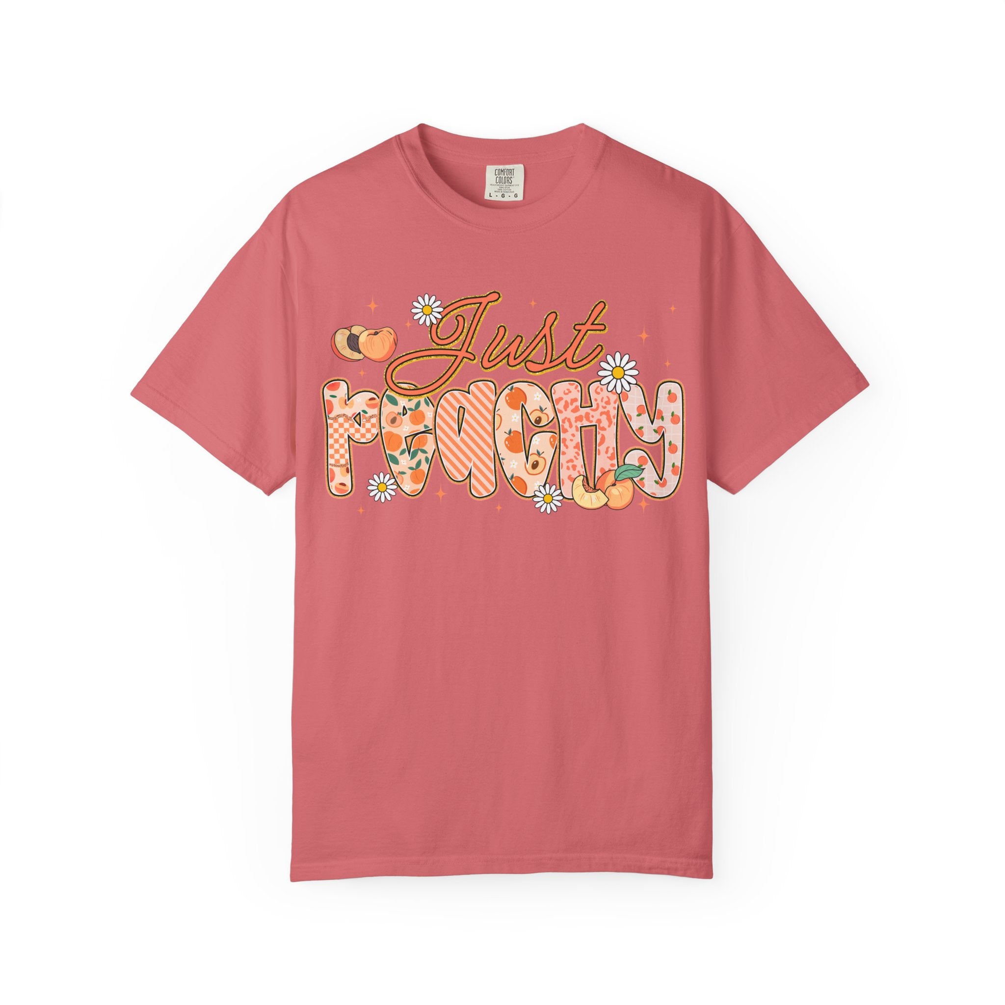 Just Peachy T-shirt | Peach Floral Retro Script, Cute Fruit Typography