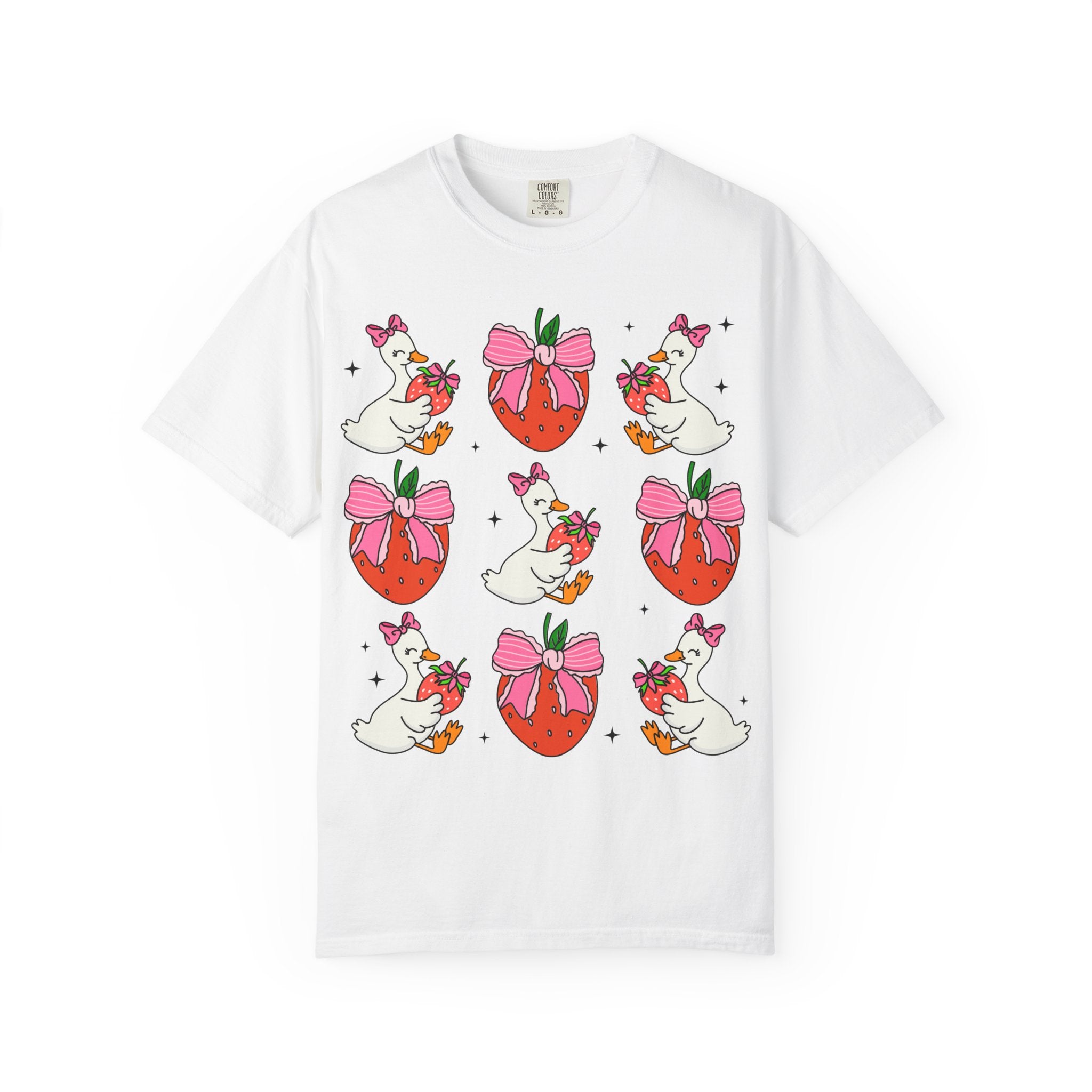 Strawberry Bow Ducks T-Shirt | Cute Strawberry Pattern Tee