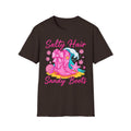 Salty Hair Sandy Boots T-Shirt | Pink Cowgirl Boots Beach Stars Seashells