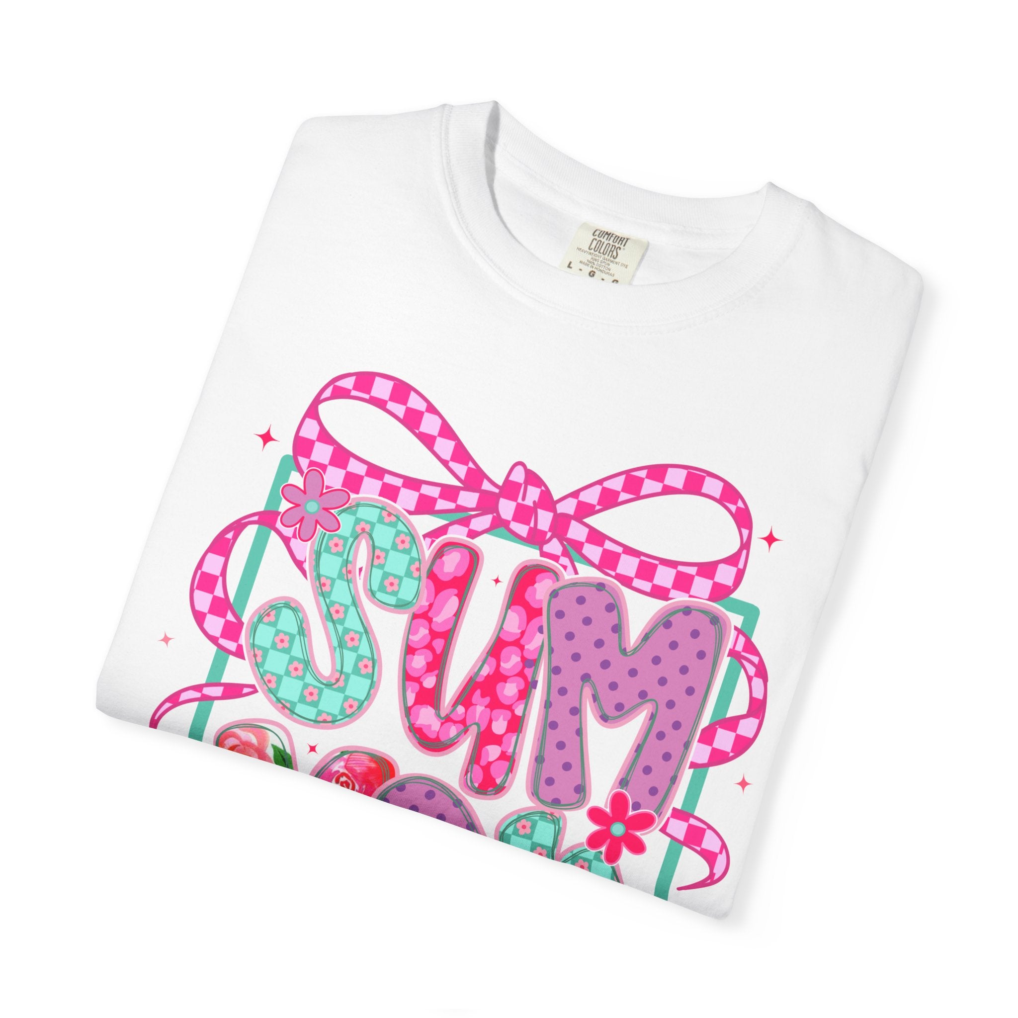 Summertime Vibes T-shirt | Colorful Floral Lettering, Bow & Ribbons
