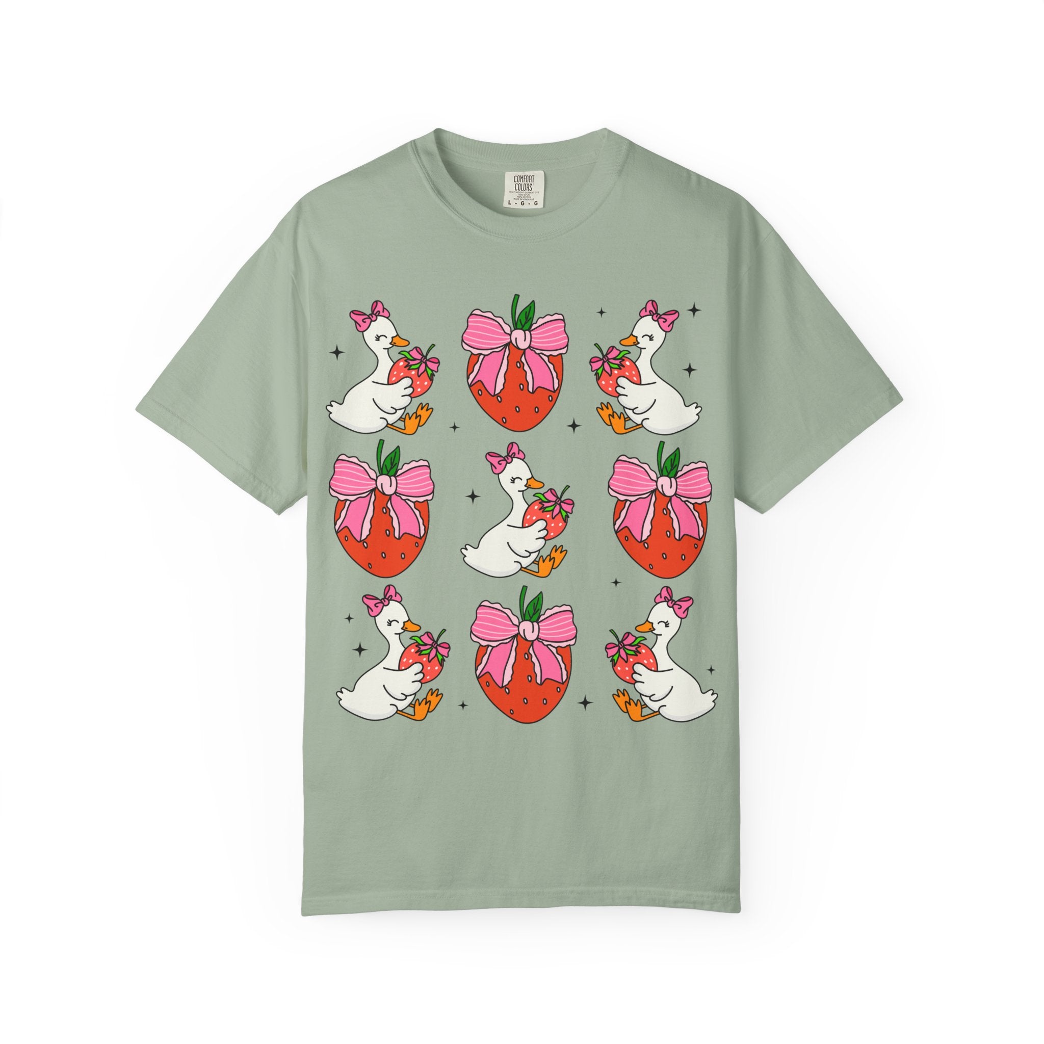 Strawberry Bow Ducks T-Shirt | Cute Strawberry Pattern Tee