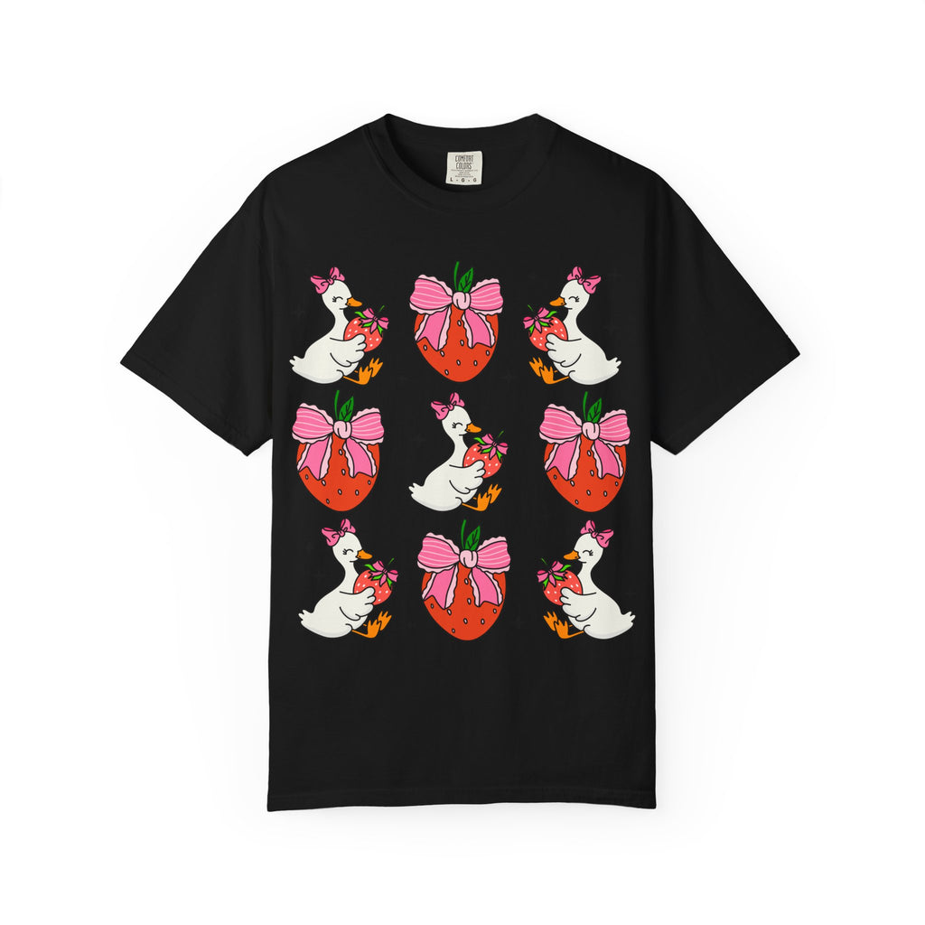 Strawberry Bow Ducks T-Shirt | Cute Strawberry Pattern Tee