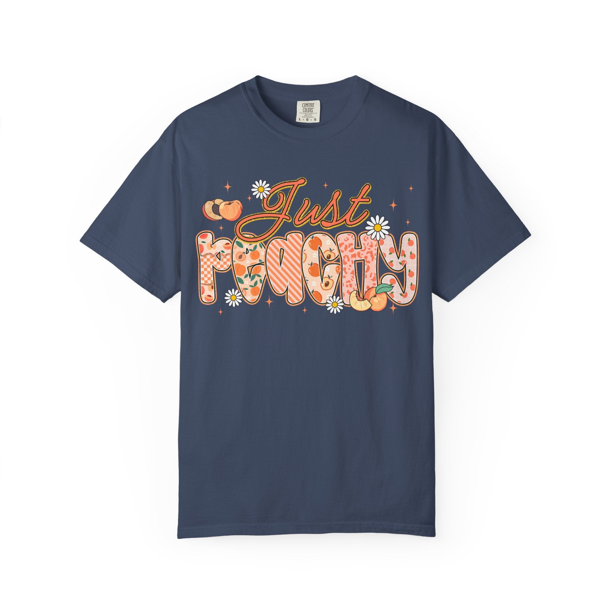 Just Peachy T-shirt | Peach Floral Retro Script, Cute Fruit Typography