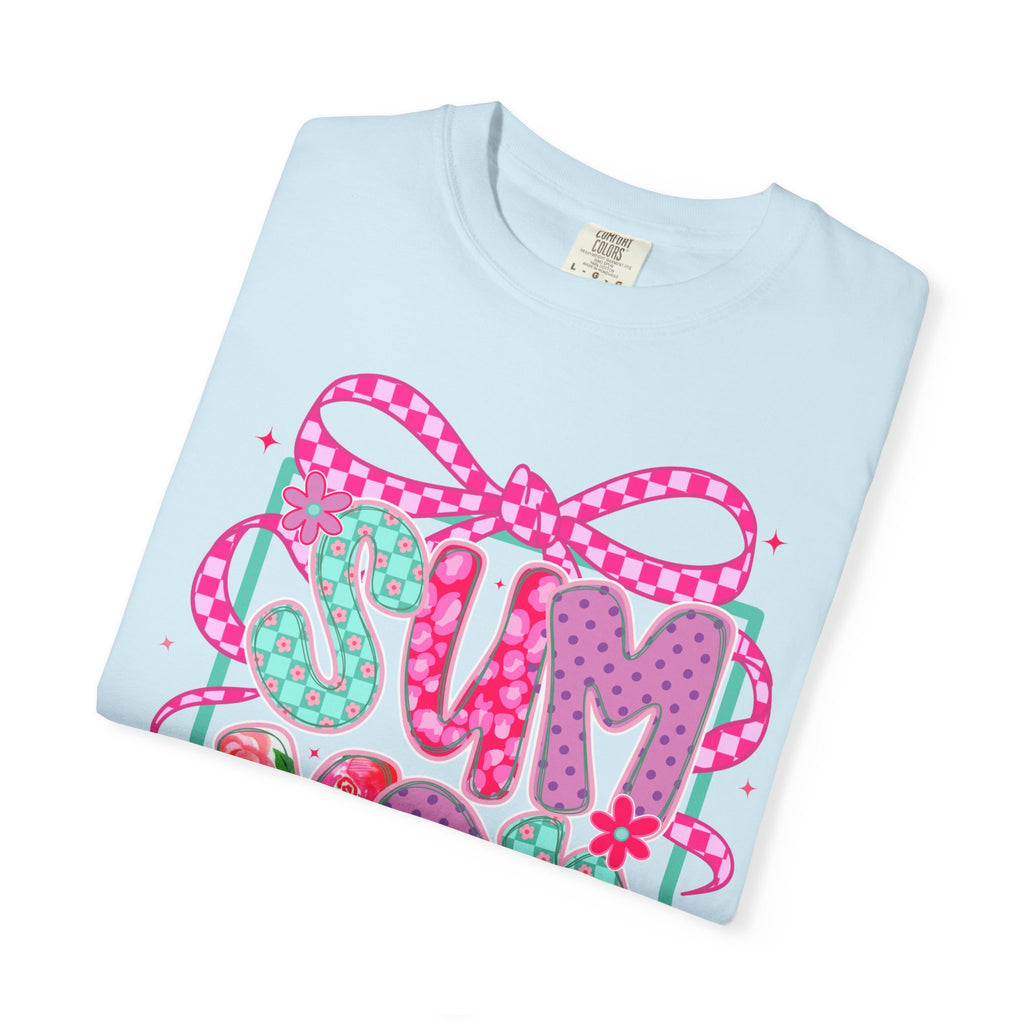 Summertime Vibes T-shirt | Colorful Floral Lettering, Bow & Ribbons