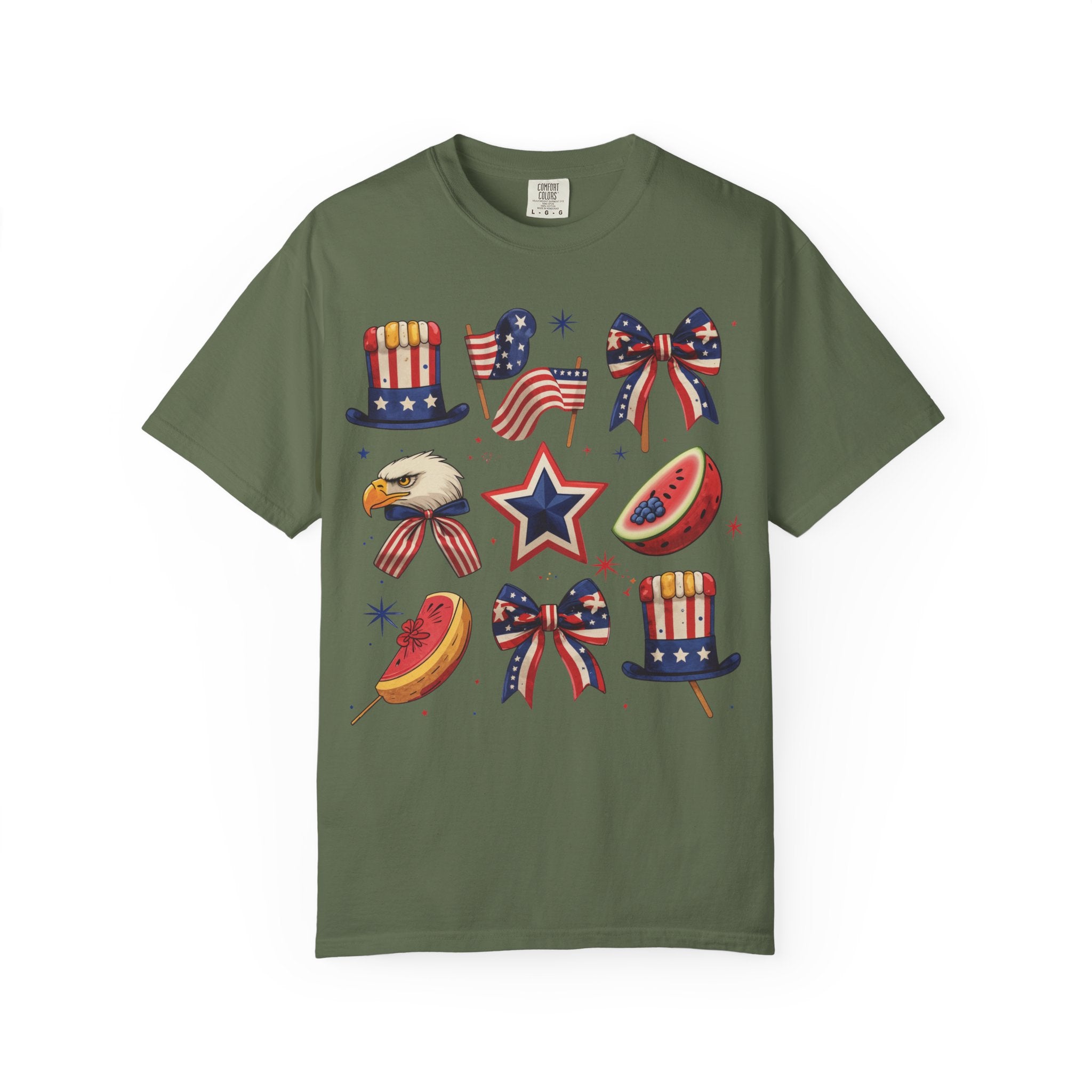 Patriotic Icons T-Shirt — 4th of July American Flag & Eagle Graphic