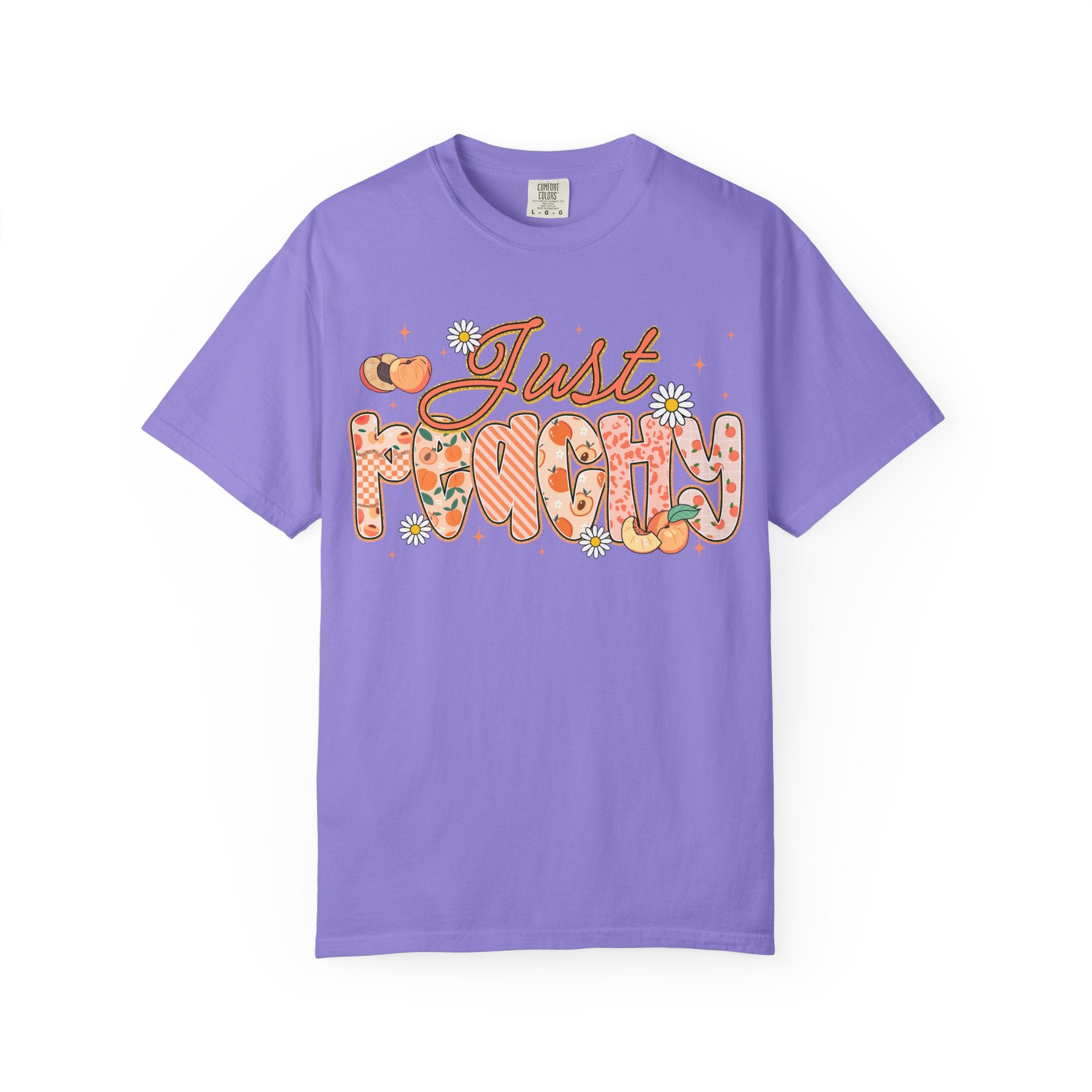 Just Peachy T-shirt | Peach Floral Retro Script, Cute Fruit Typography