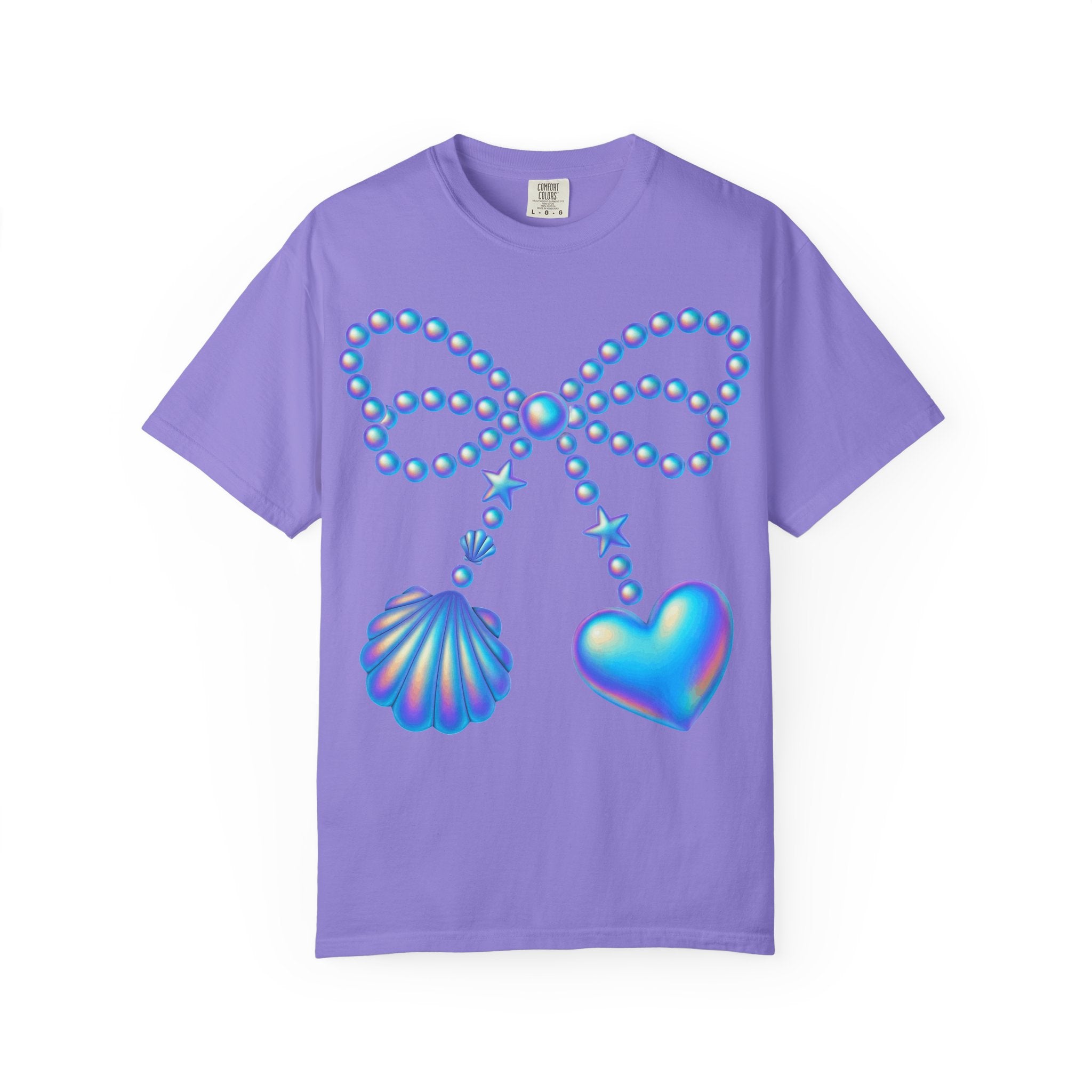 Holographic Pearl Bow with Shell & Heart T-shirt | Mermaid Jewelry Graphic
