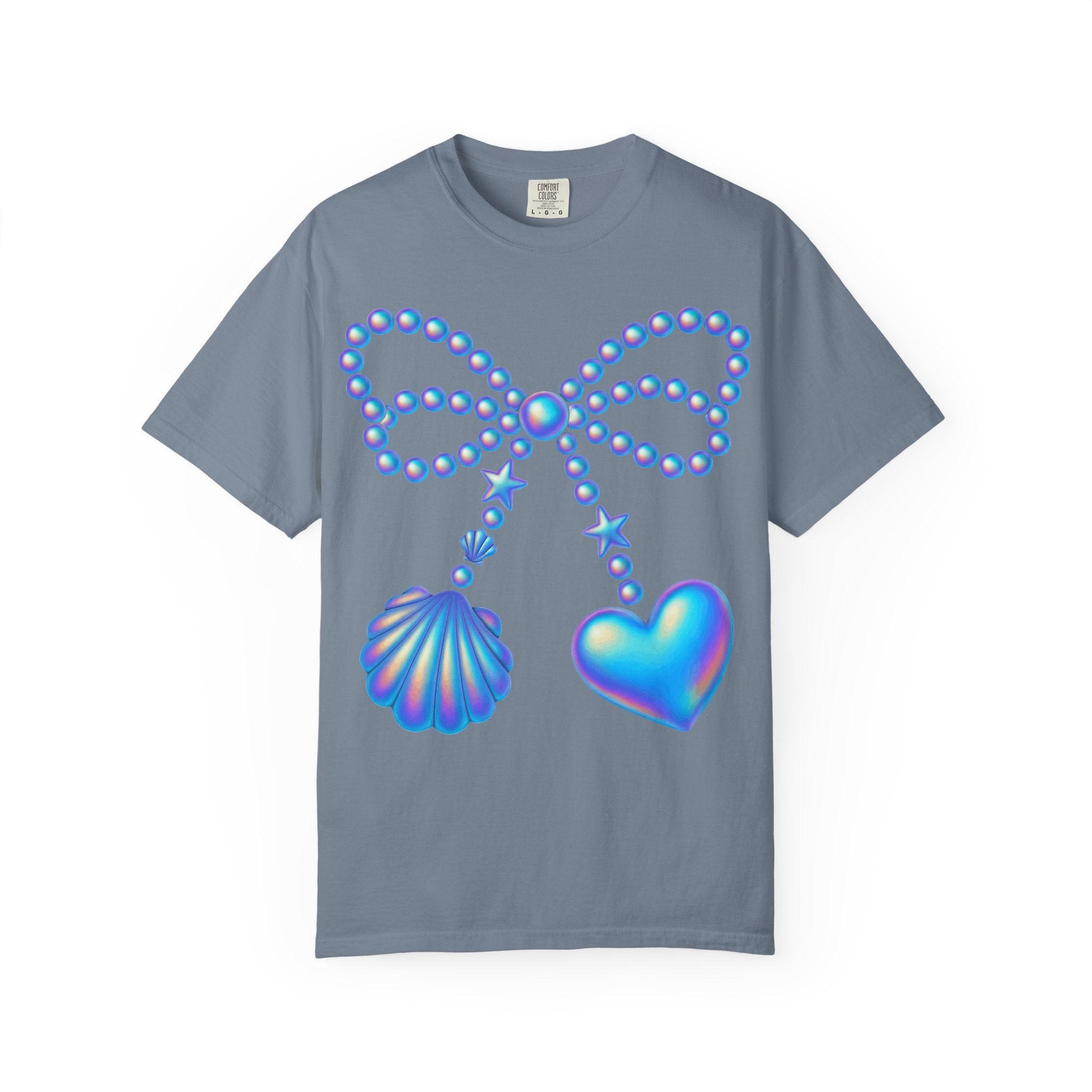 Holographic Pearl Bow with Shell & Heart T-shirt | Mermaid Jewelry Graphic