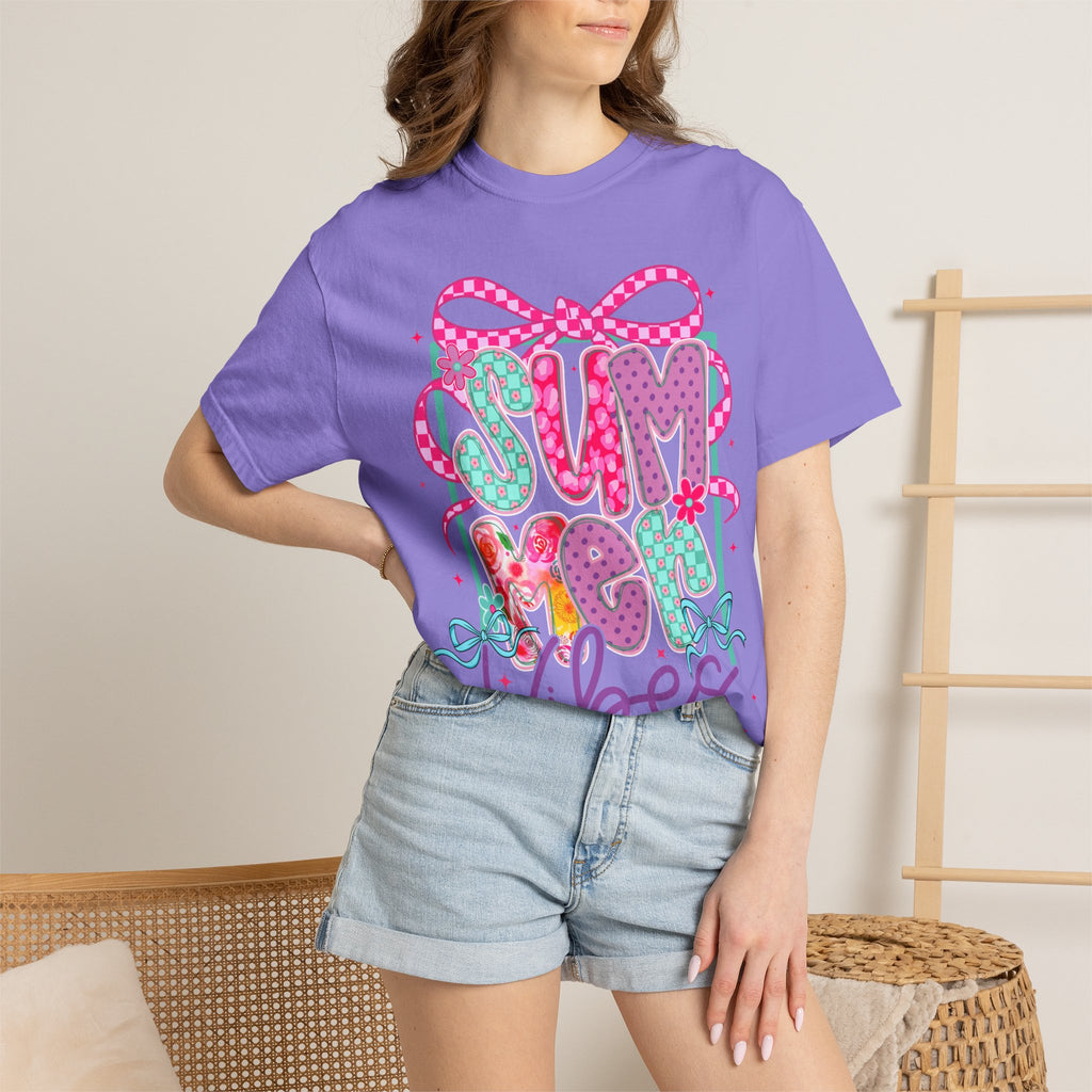 Summertime Vibes T-shirt | Colorful Floral Lettering, Bow & Ribbons