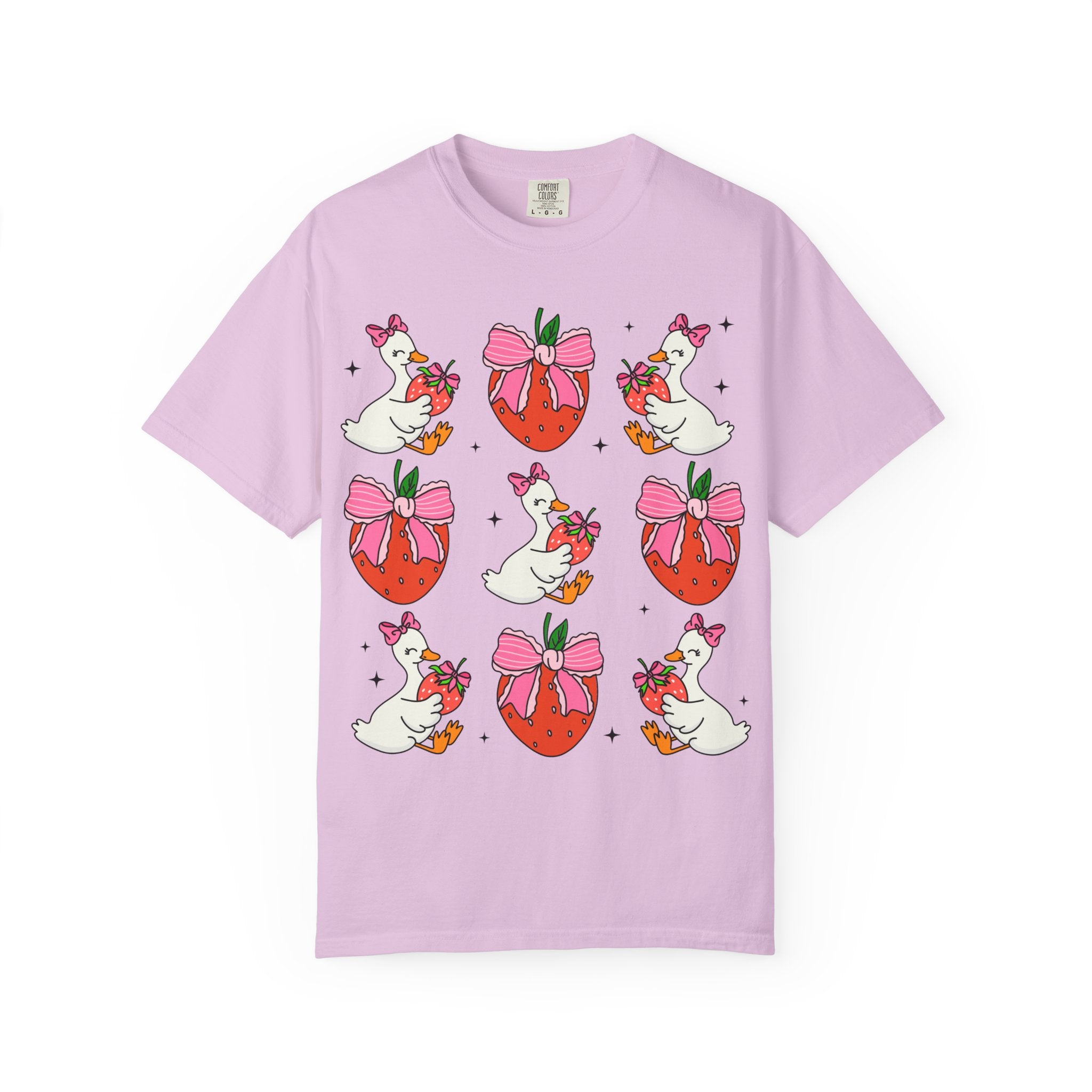 Strawberry Bow Ducks T-Shirt | Cute Strawberry Pattern Tee