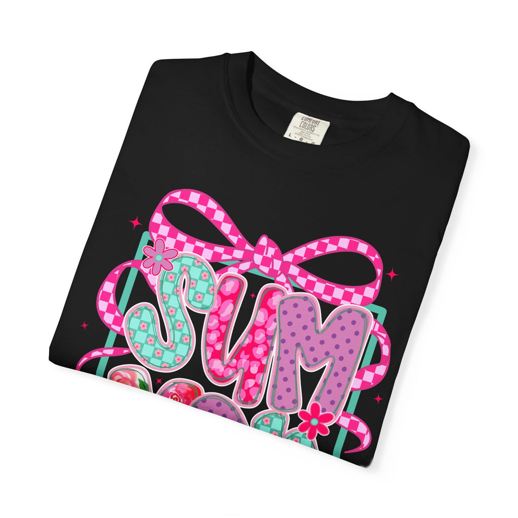 Summertime Vibes T-shirt | Colorful Floral Lettering, Bow & Ribbons