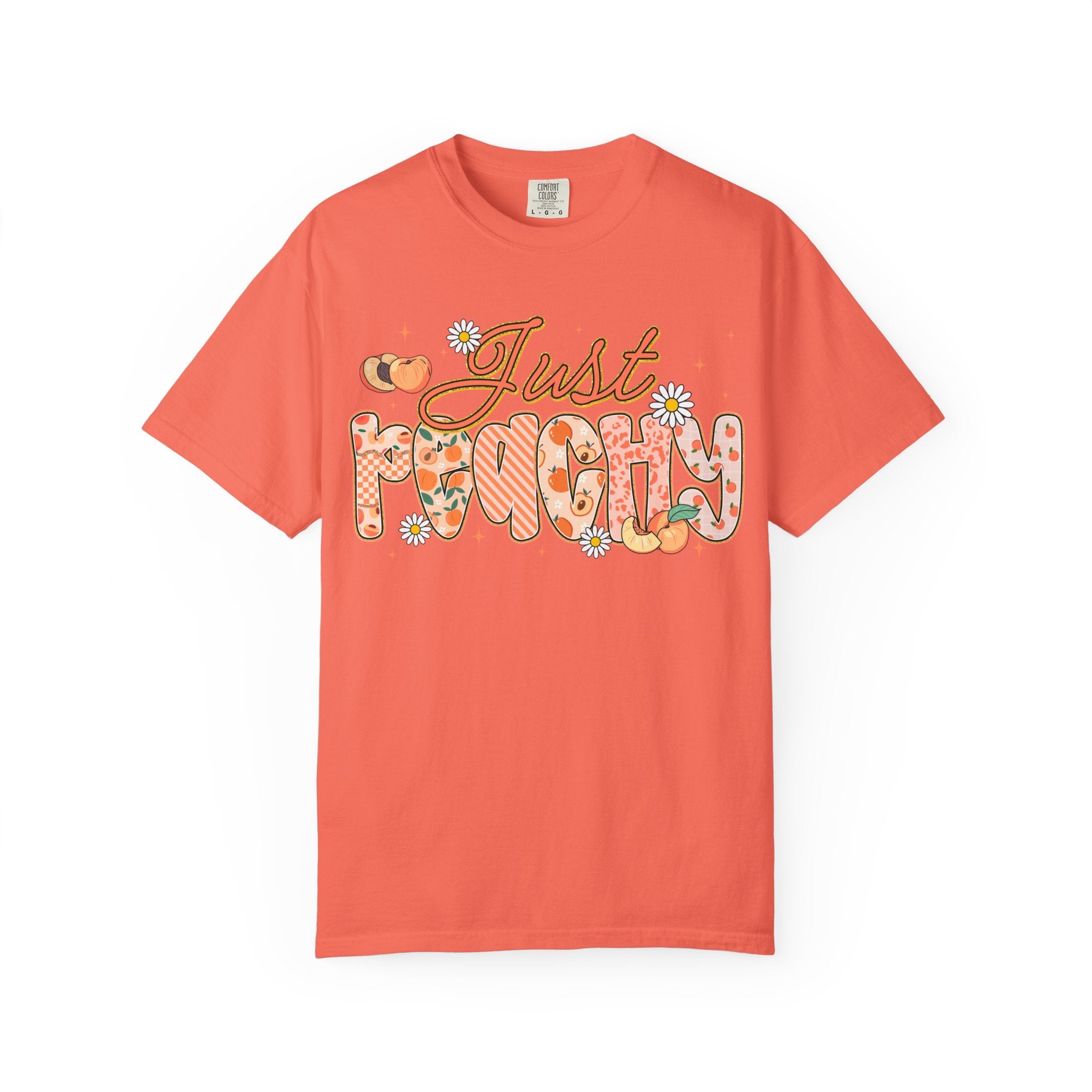 Just Peachy T-shirt | Peach Floral Retro Script, Cute Fruit Typography