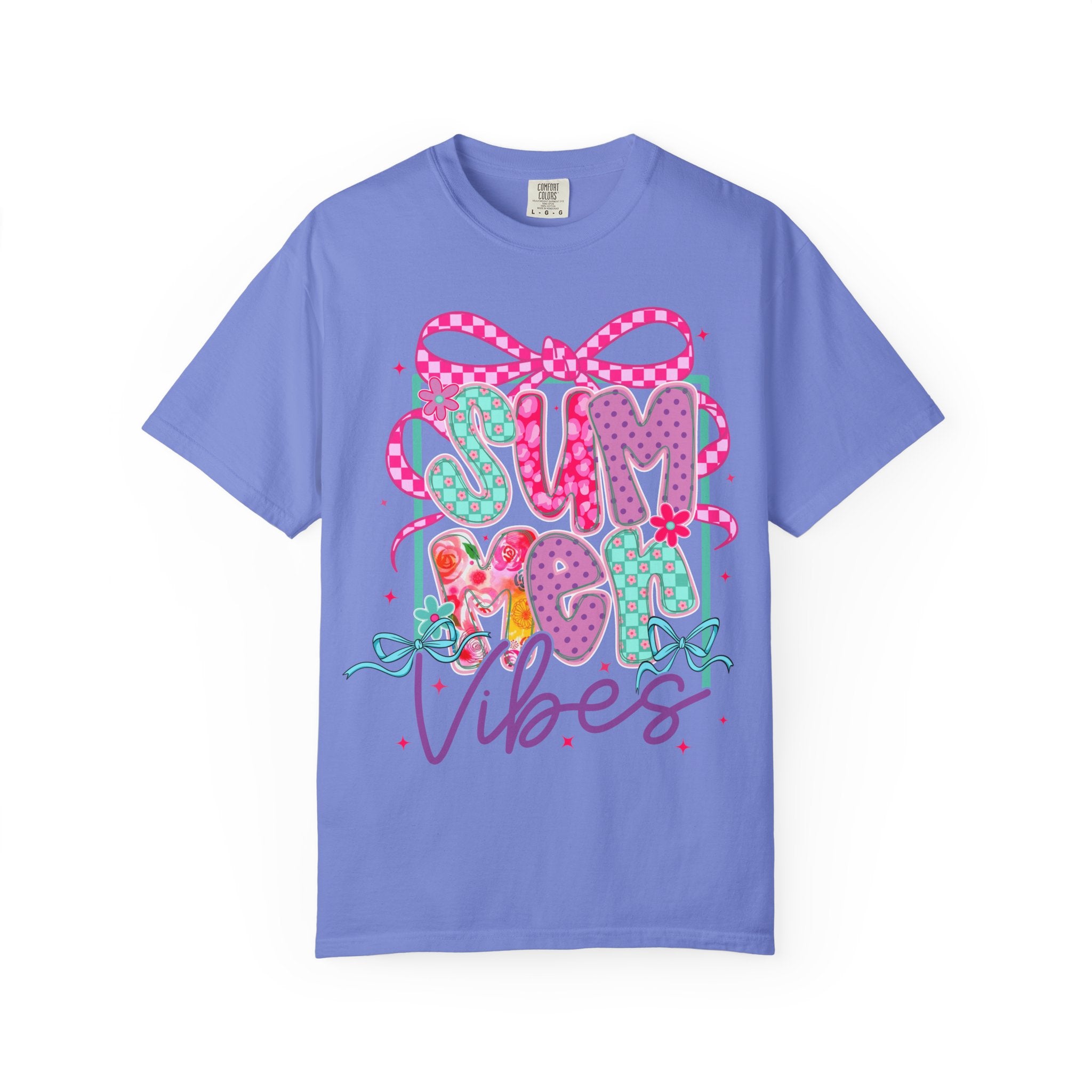 Summertime Vibes T-shirt | Colorful Floral Lettering, Bow & Ribbons