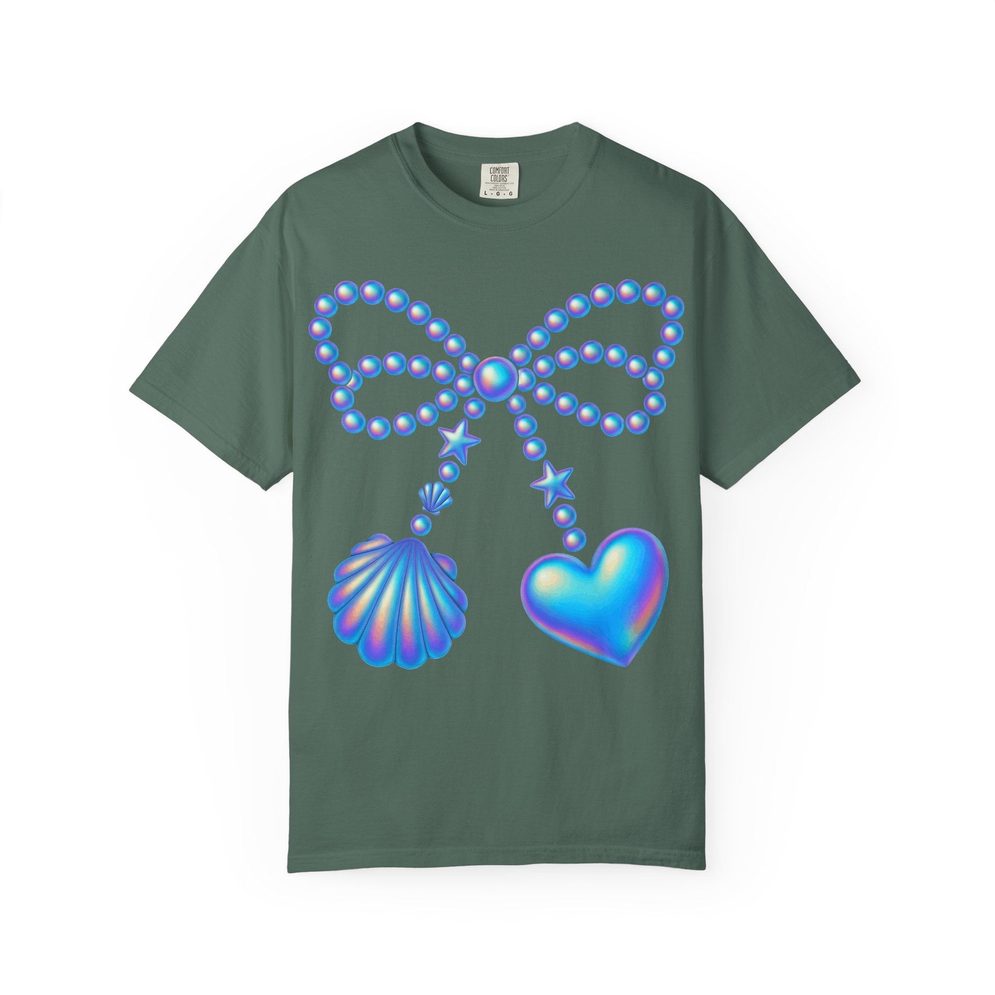 Holographic Pearl Bow with Shell & Heart T-shirt | Mermaid Jewelry Graphic