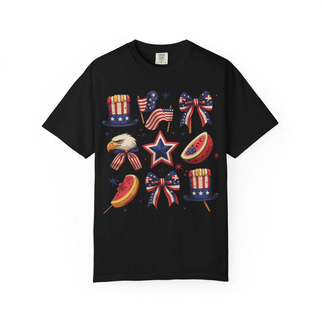 Patriotic Icons T-Shirt — 4th of July American Flag & Eagle Graphic