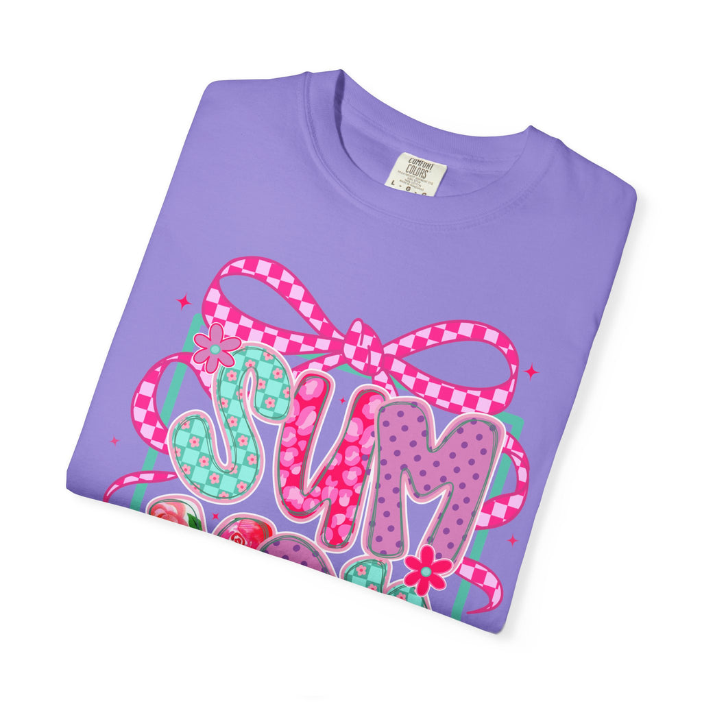 Summertime Vibes T-shirt | Colorful Floral Lettering, Bow & Ribbons