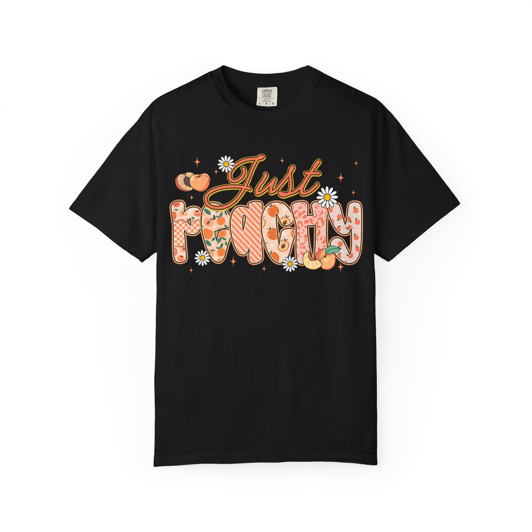 Just Peachy T-shirt | Peach Floral Retro Script, Cute Fruit Typography