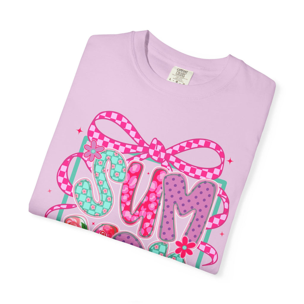 Summertime Vibes T-shirt | Colorful Floral Lettering, Bow & Ribbons