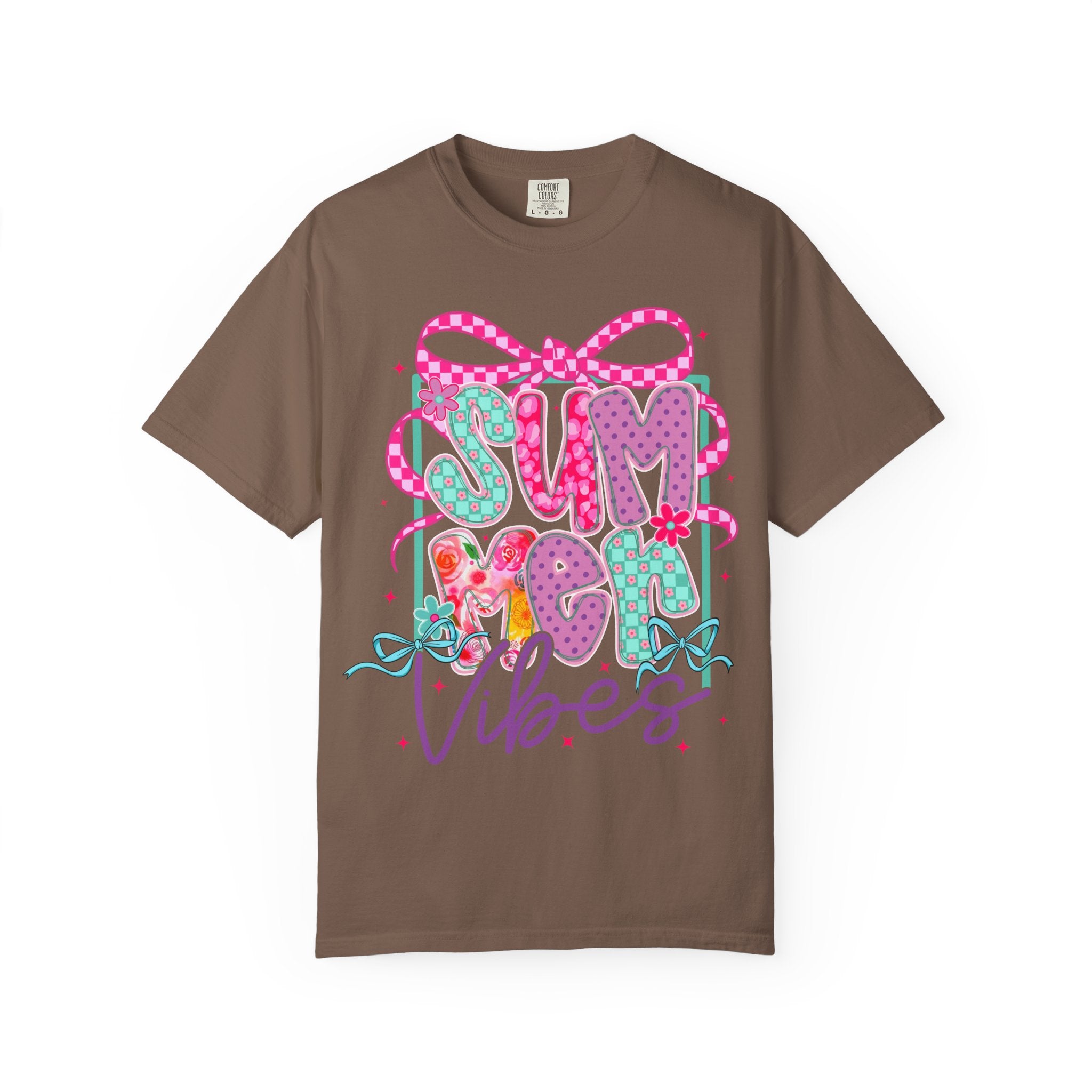 Summertime Vibes T-shirt | Colorful Floral Lettering, Bow & Ribbons