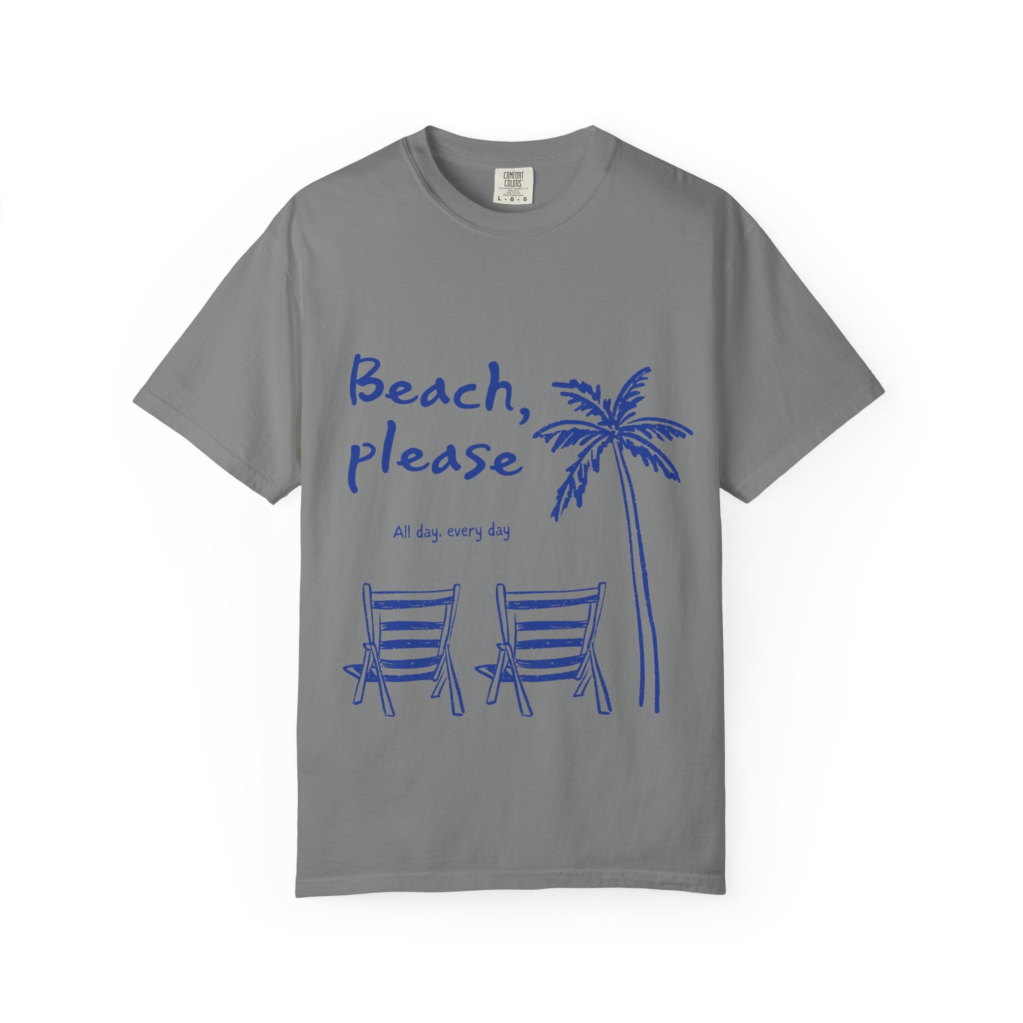 Beach Please T-Shirt — Palm Trees & Chairs Summer Tee