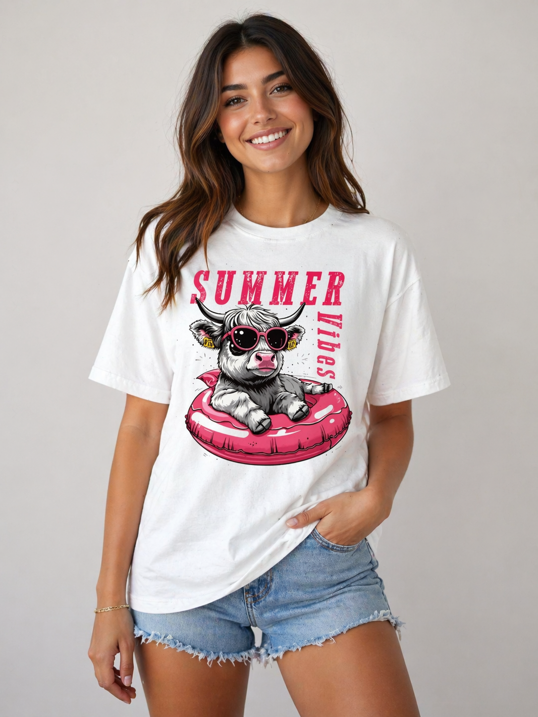 T-Shirt — "Summer Vibes" Cow Float Graphic Tee