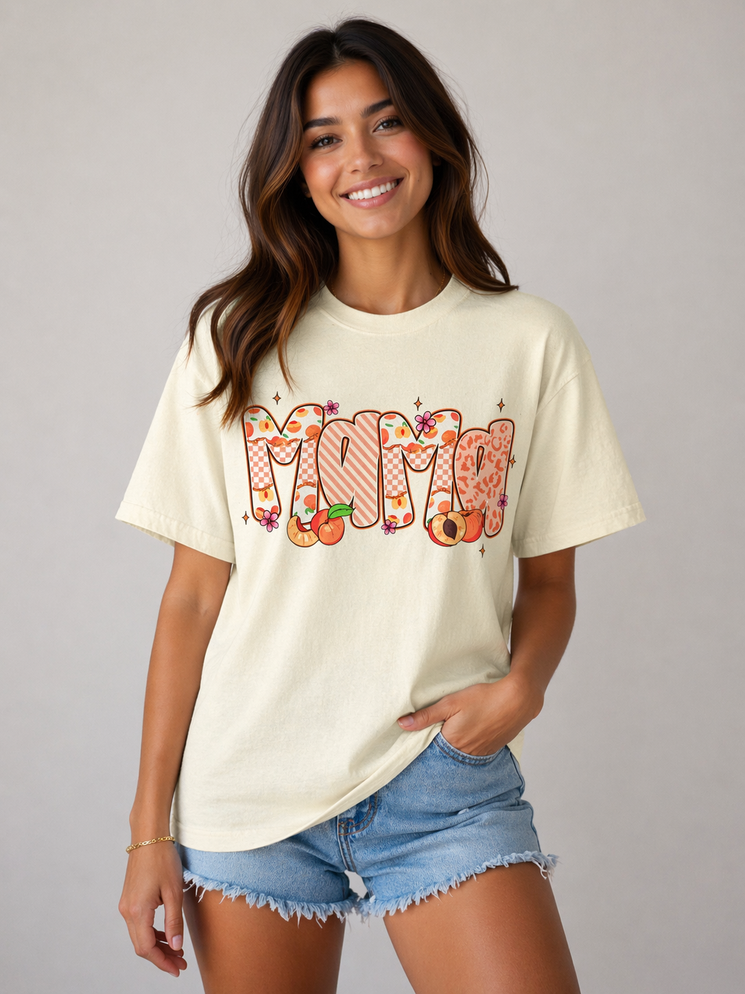 Mama Floral Peach Graphic T-Shirt