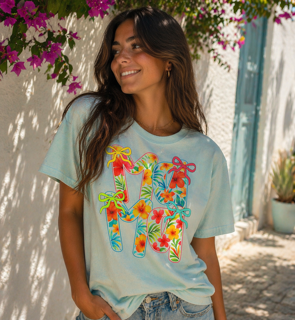 Floral Hawaiian M&M Graphic T-Shirt | Tropical Letterprint Tee