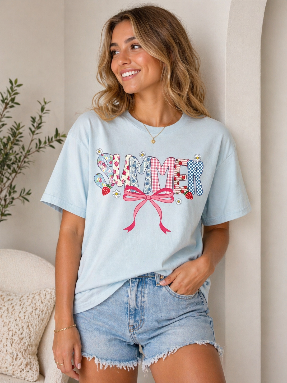 Summer Bow T-Shirt — Cute Pastel ‘SUMMER’ Graphic Tee