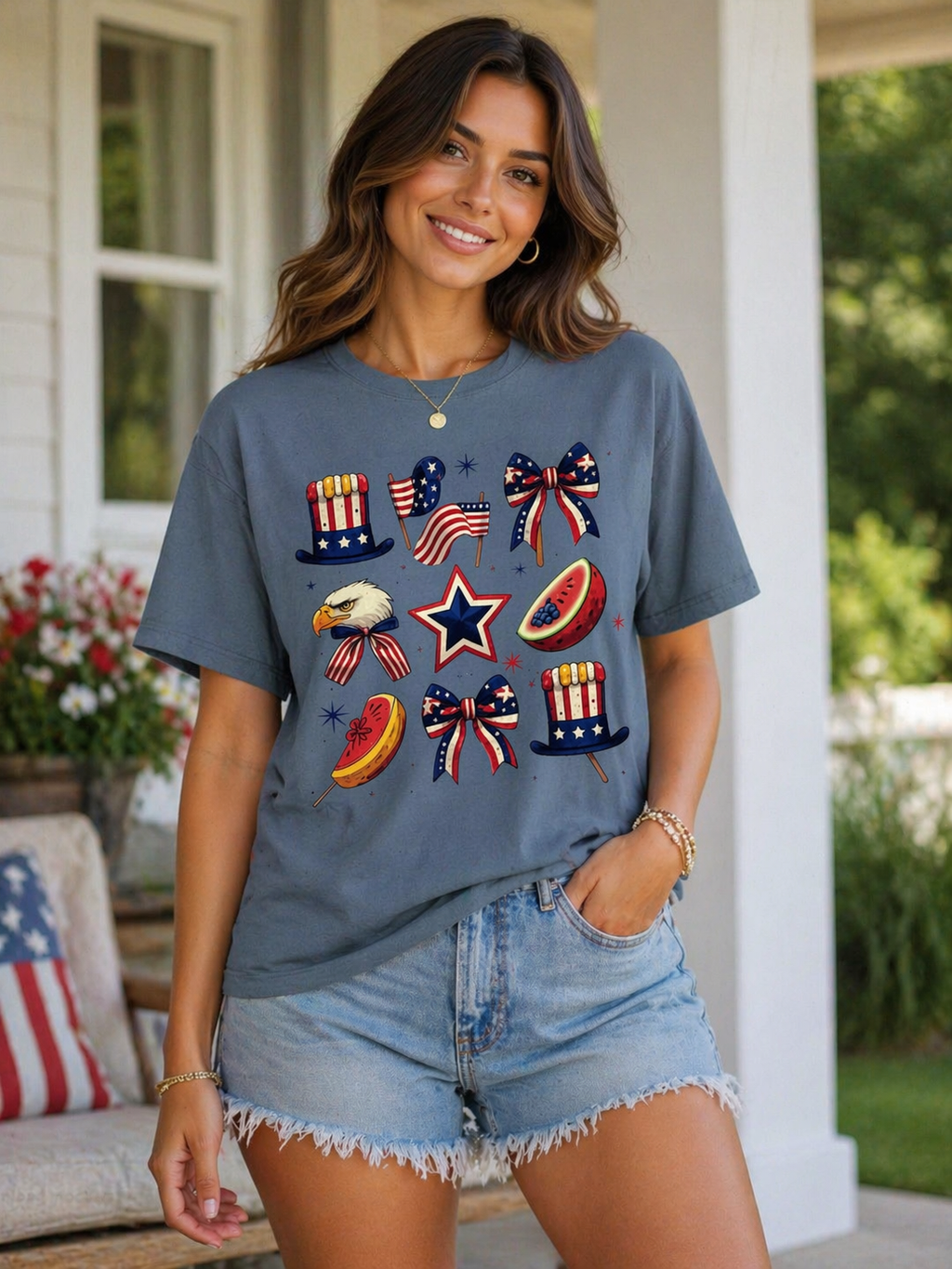 Patriotic Icons T-Shirt — 4th of July American Flag & Eagle Graphic