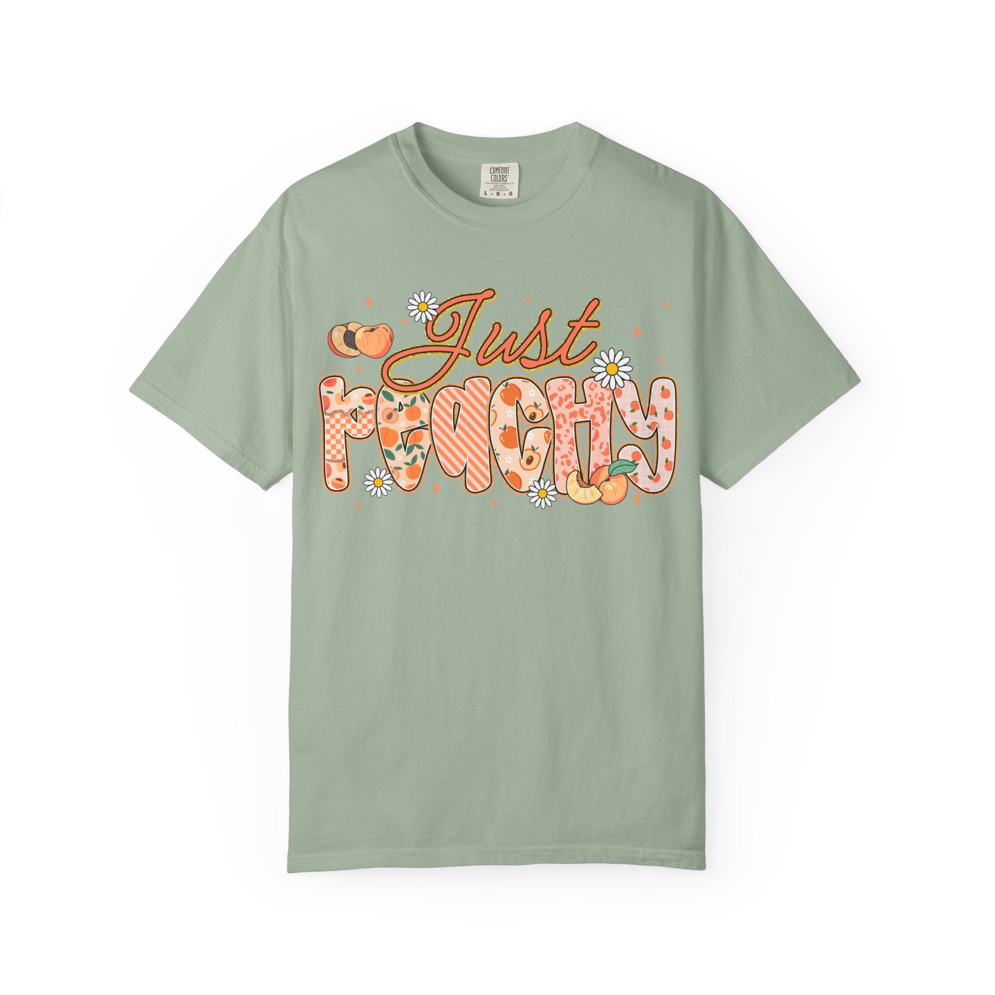 Just Peachy T-shirt | Peach Floral Retro Script, Cute Fruit Typography