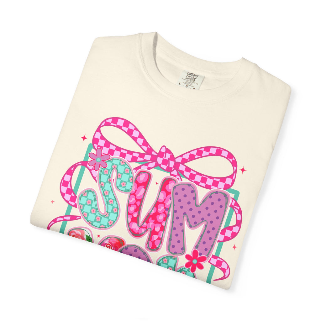 Summertime Vibes T-shirt | Colorful Floral Lettering, Bow & Ribbons