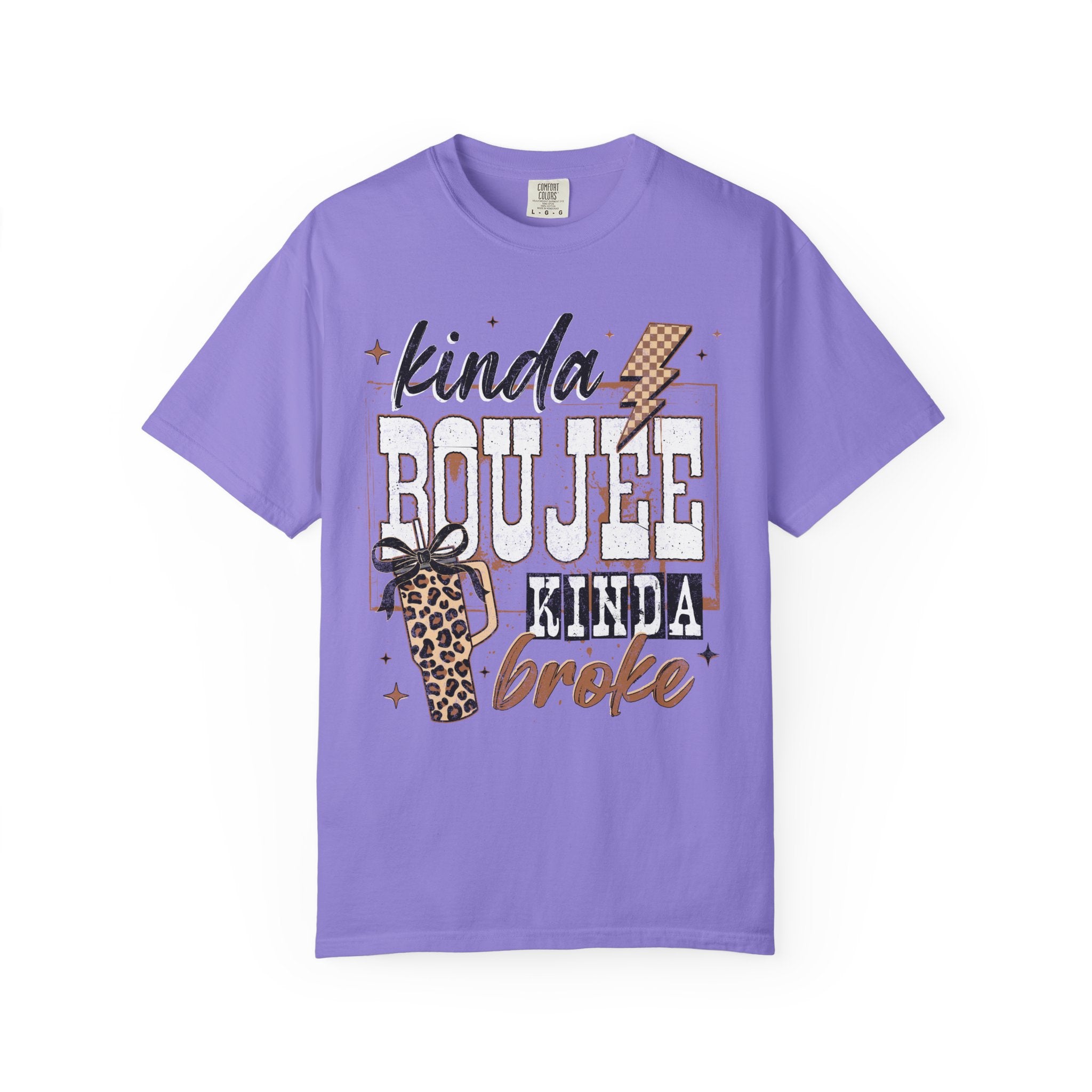Kinda Boujee Kinda Broke T-shirt | Leopard Cup & Lightning Graphic