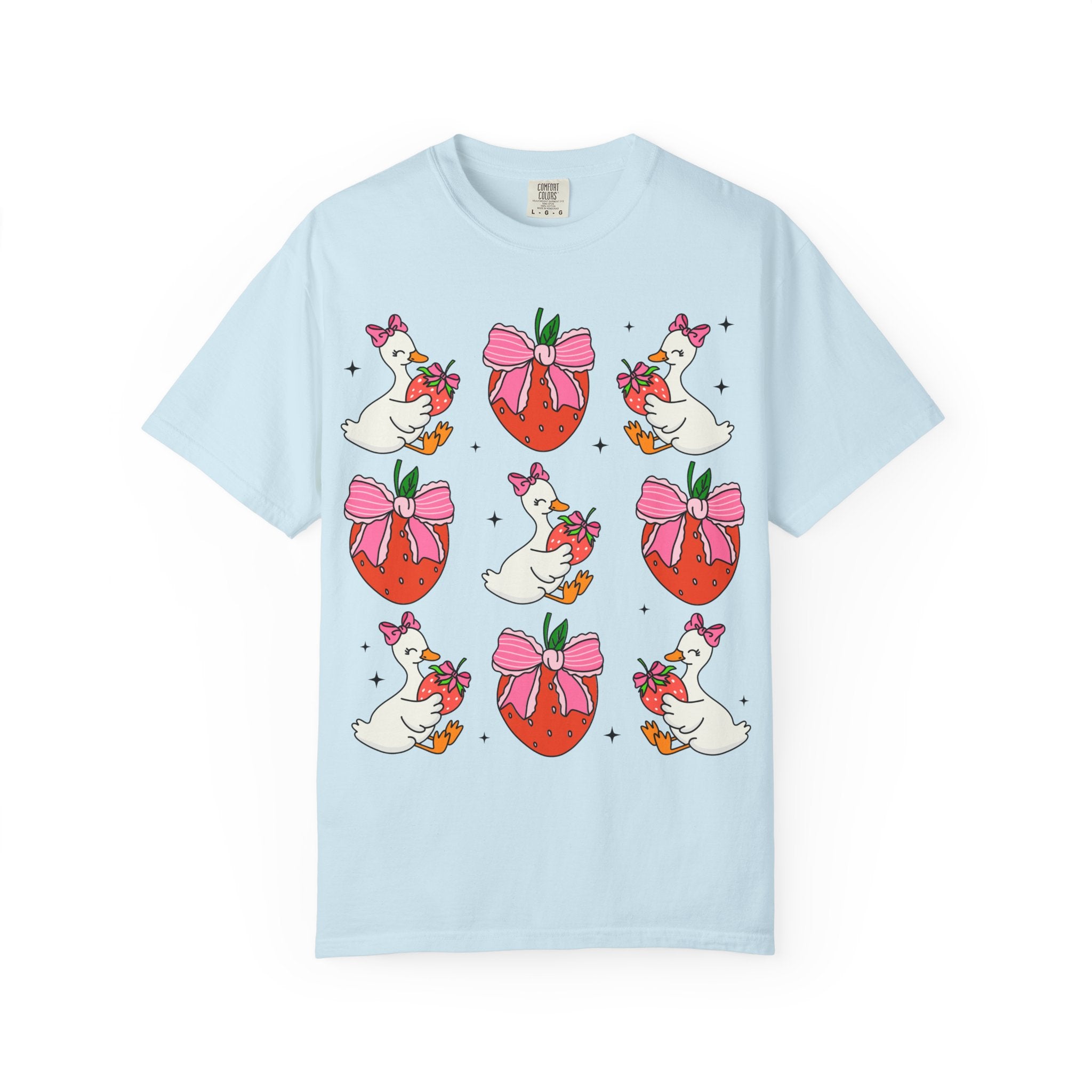 Strawberry Bow Ducks T-Shirt | Cute Strawberry Pattern Tee